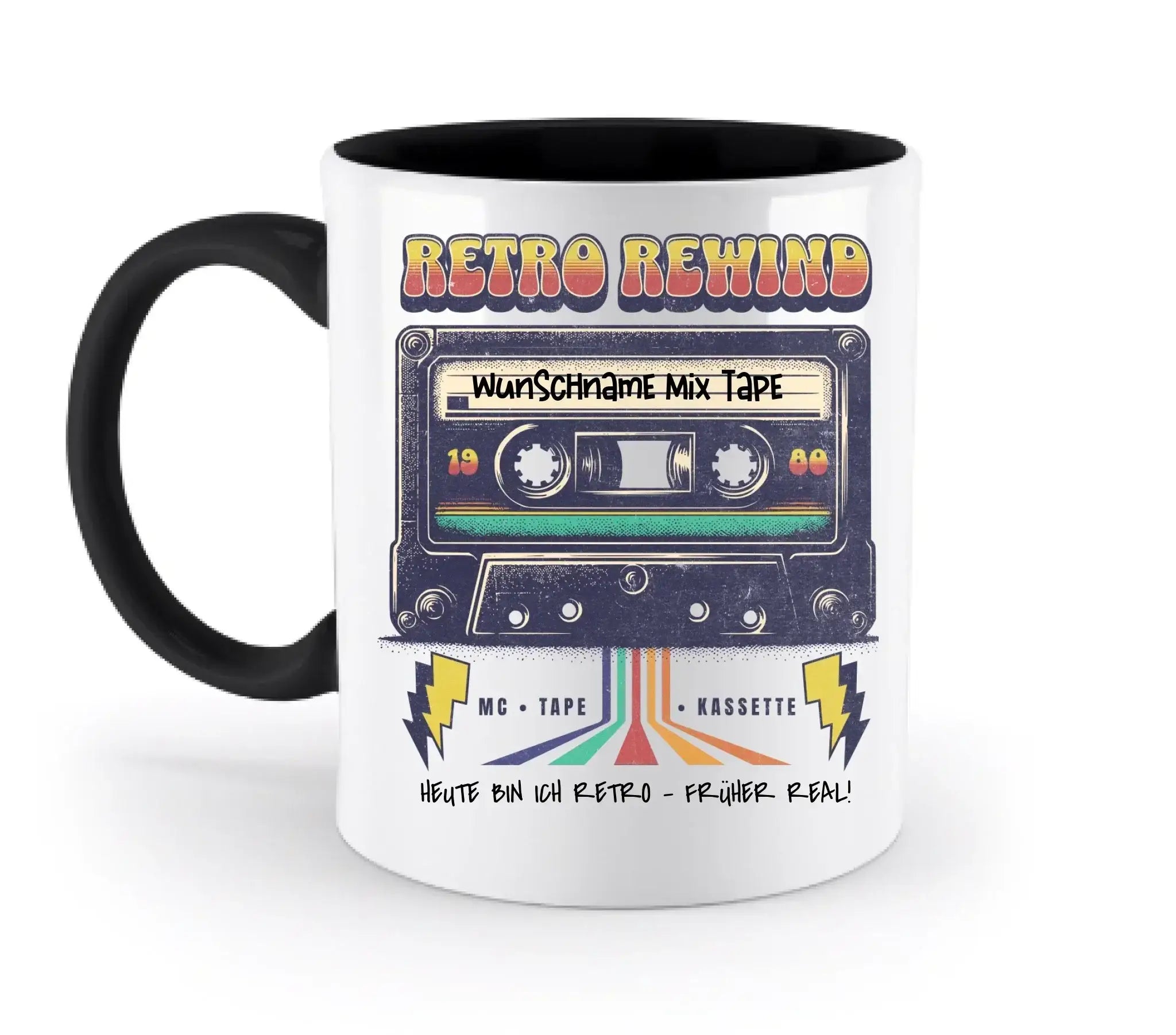 Retro MC 1950 bis 2010 + Wunschtext • zweifarbige Tasse (spülmaschinengeeignet) • Exklusivdesign • personalisiert