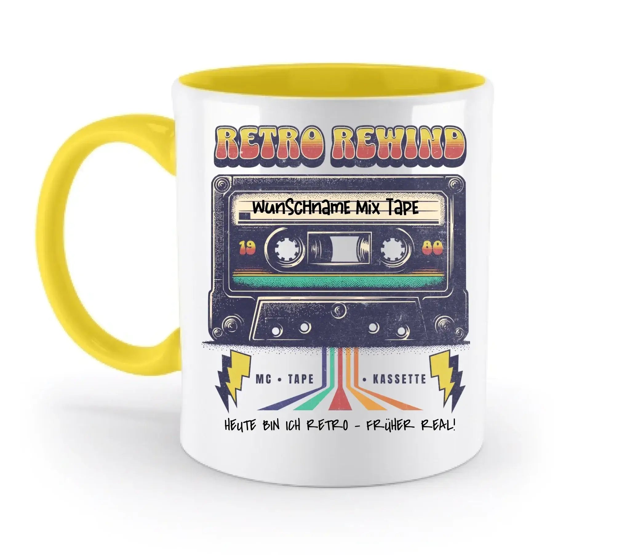 Retro MC 1950 bis 2010 + Wunschtext • zweifarbige Tasse (spülmaschinengeeignet) • Exklusivdesign • personalisiert