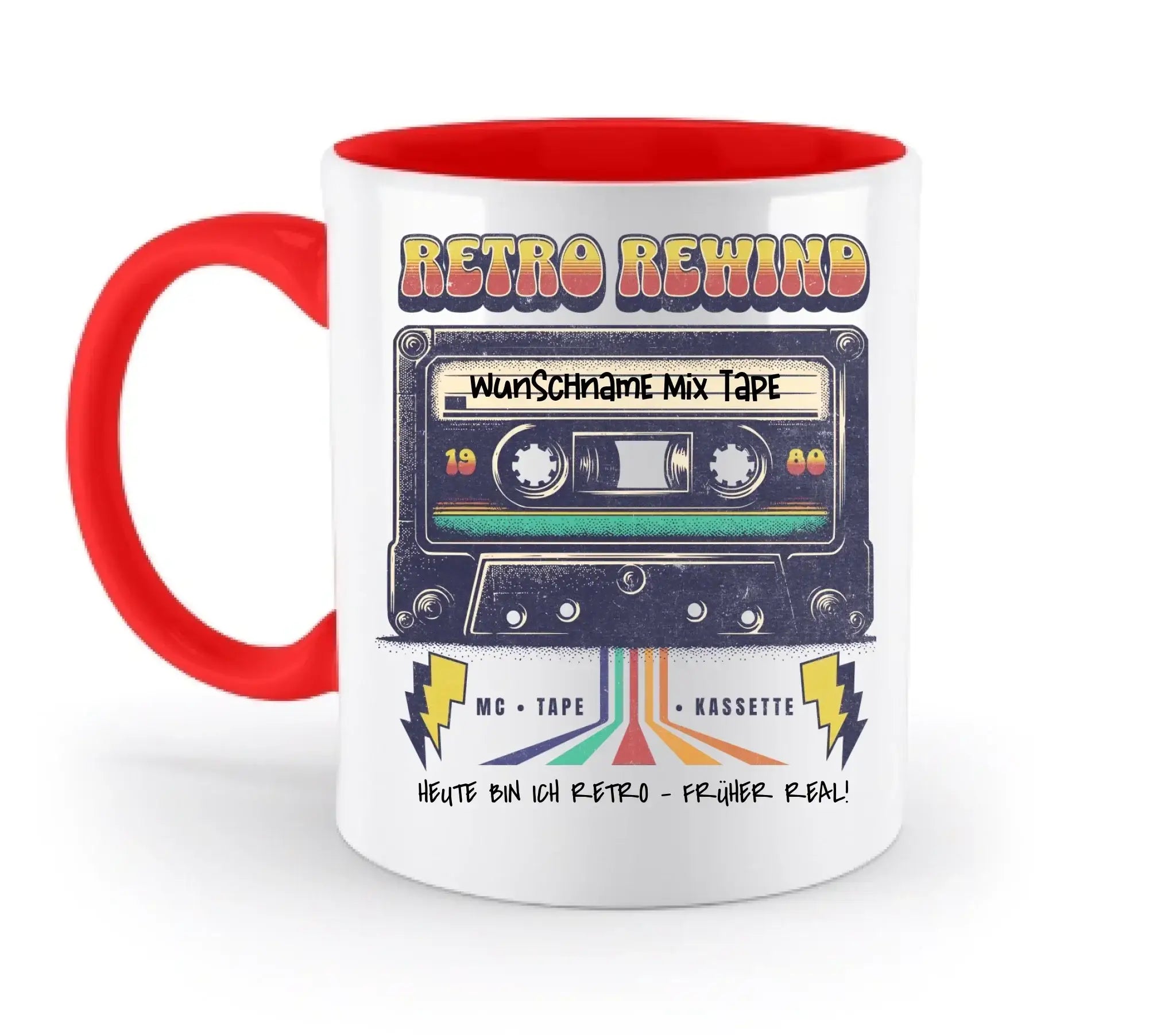 Retro MC 1950 bis 2010 + Wunschtext • zweifarbige Tasse (spülmaschinengeeignet) • Exklusivdesign • personalisiert