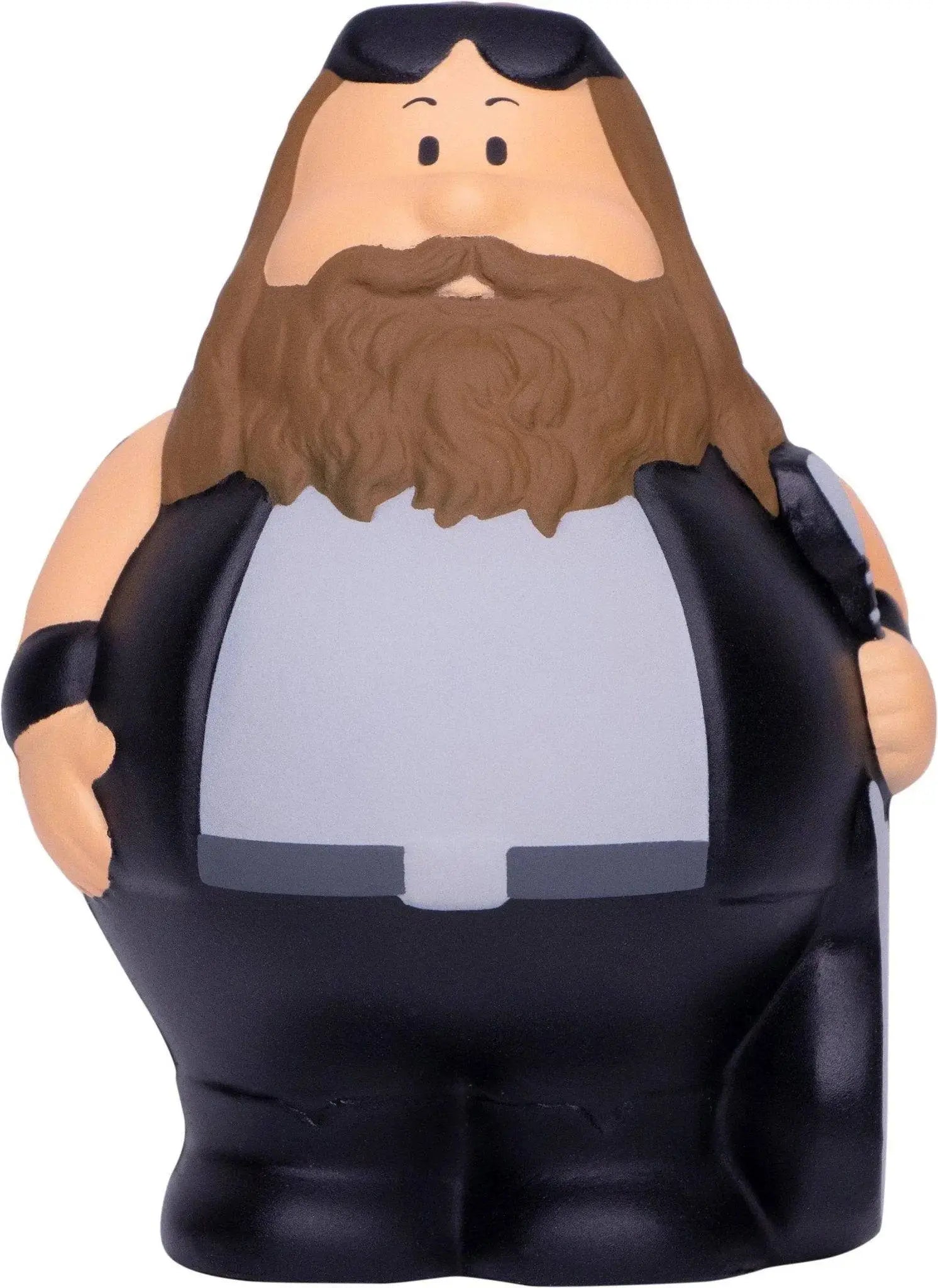 Black und graue plastikfigur von rockstar bert mit bart und sonnenbrille als anti stress quetschfigur