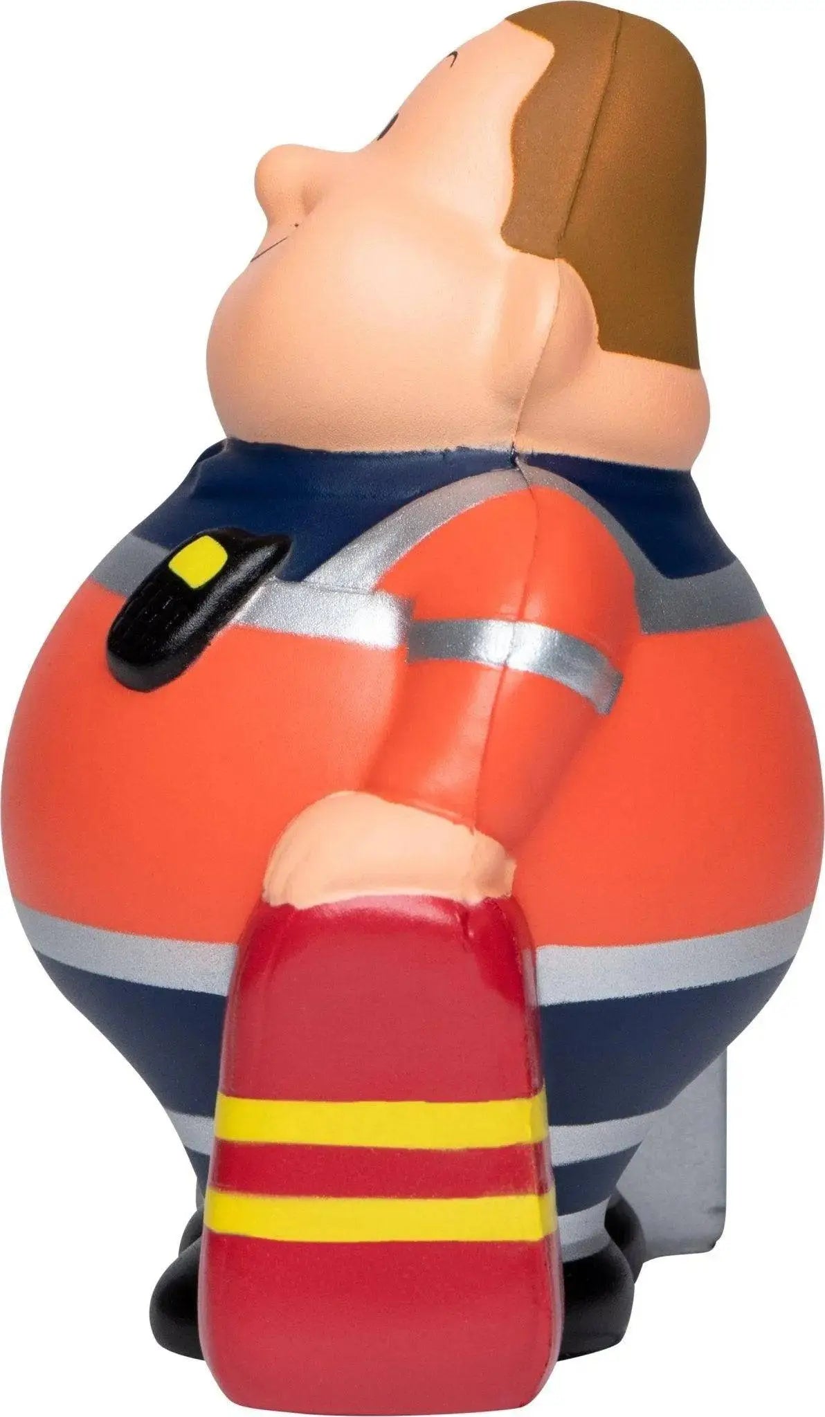 Sanitäter bert anti-stress-quetsch-figur feuerwehrmann orange und marineblau mit reflektierenden silberstreifen und rotem feuerlöscher