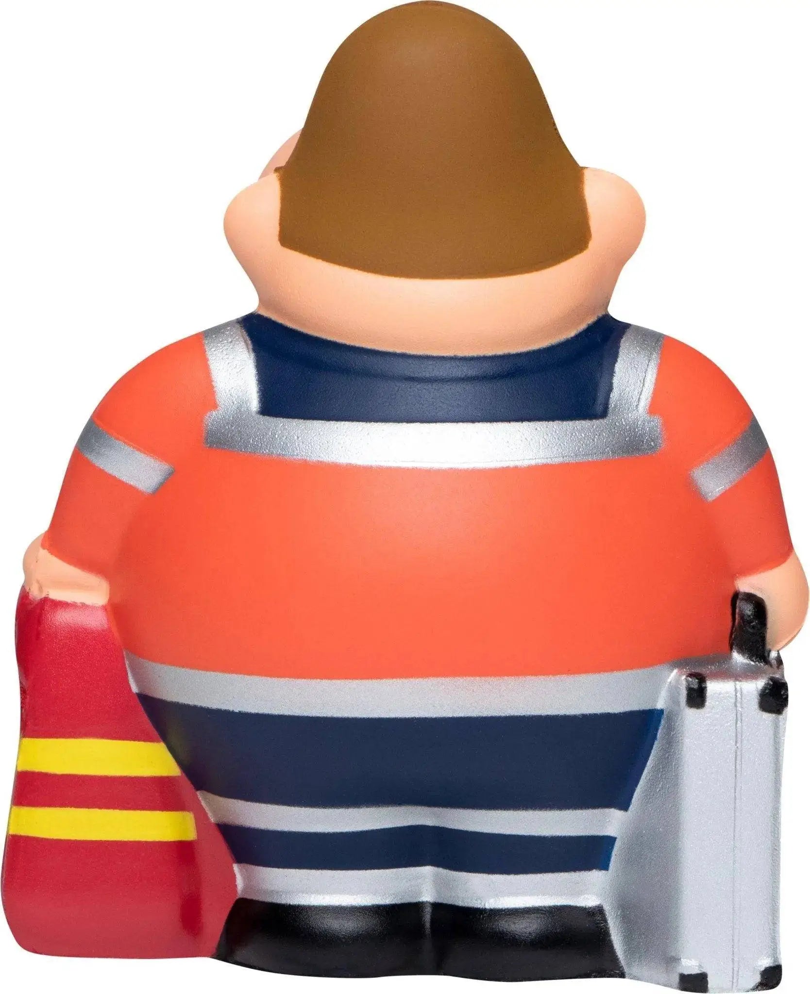 Sanitäter Bert anti-stress-quetsch-figur gummiente gestreift orange und marineblau mit feuerwehrhelm und aktenkoffer