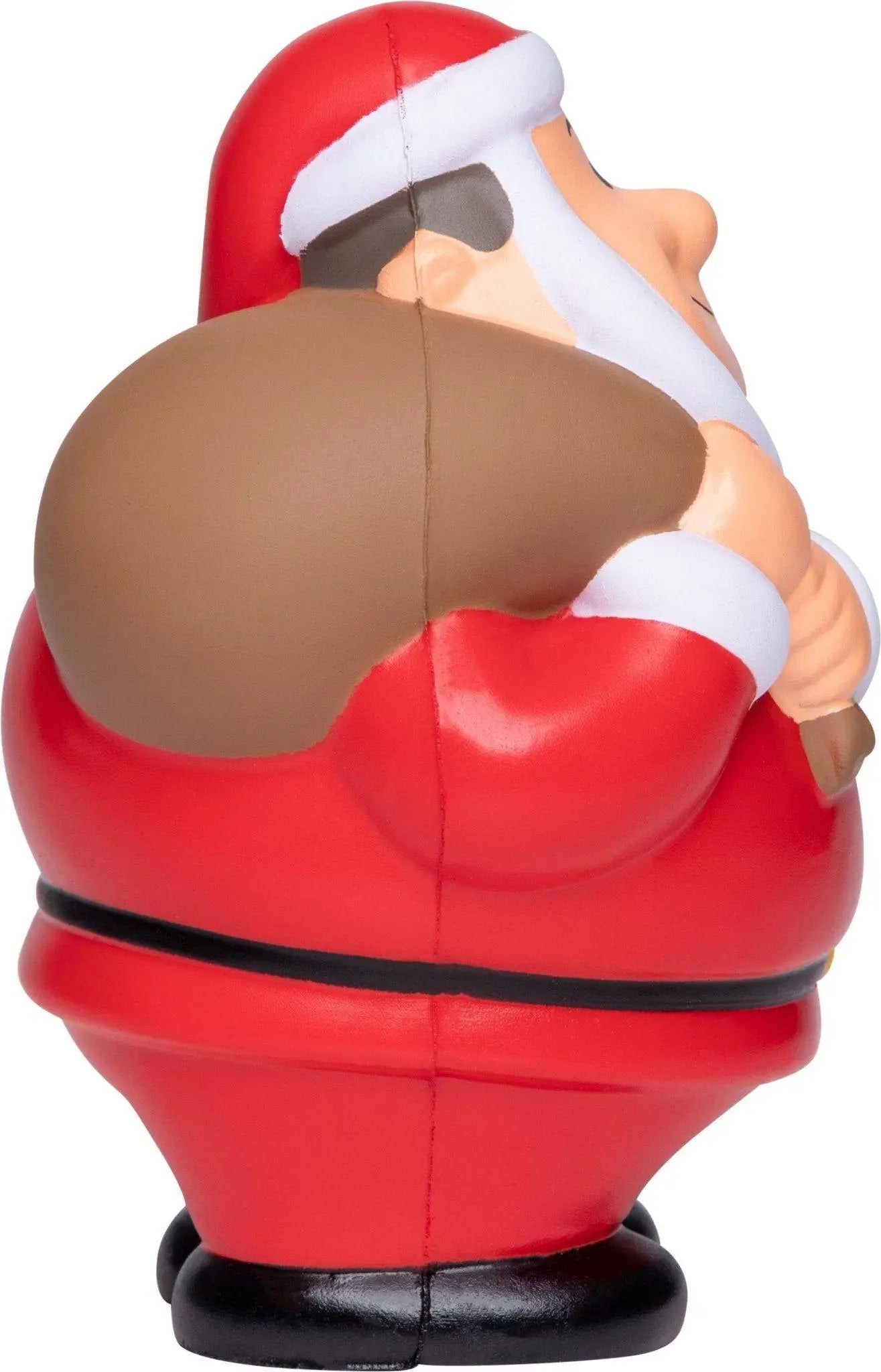 Roter und weißer santa bert quetschfigur mit braunem sack als anti-stress-figur zum drücken