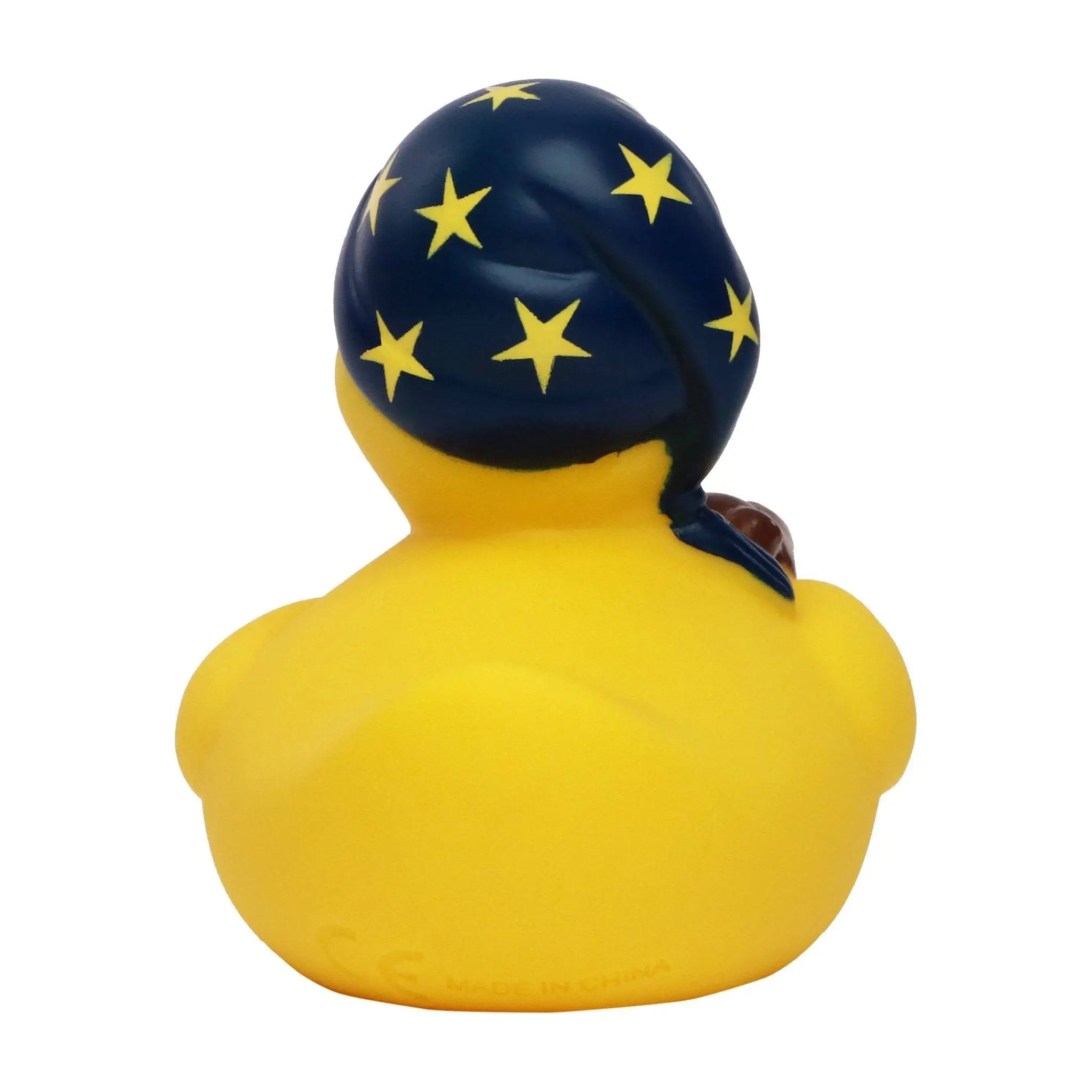 Gelbe quietsche-ente mit Marine blauem schläfmütze und gelben sternen ideal für kinder beim baden