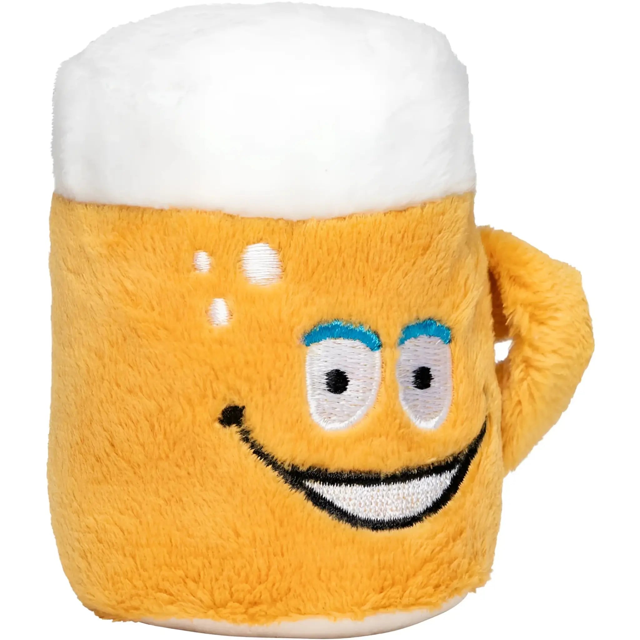 plush goldfarben gelb schmoozies bier displayreiniger mit weiß foam top und embroidered face features