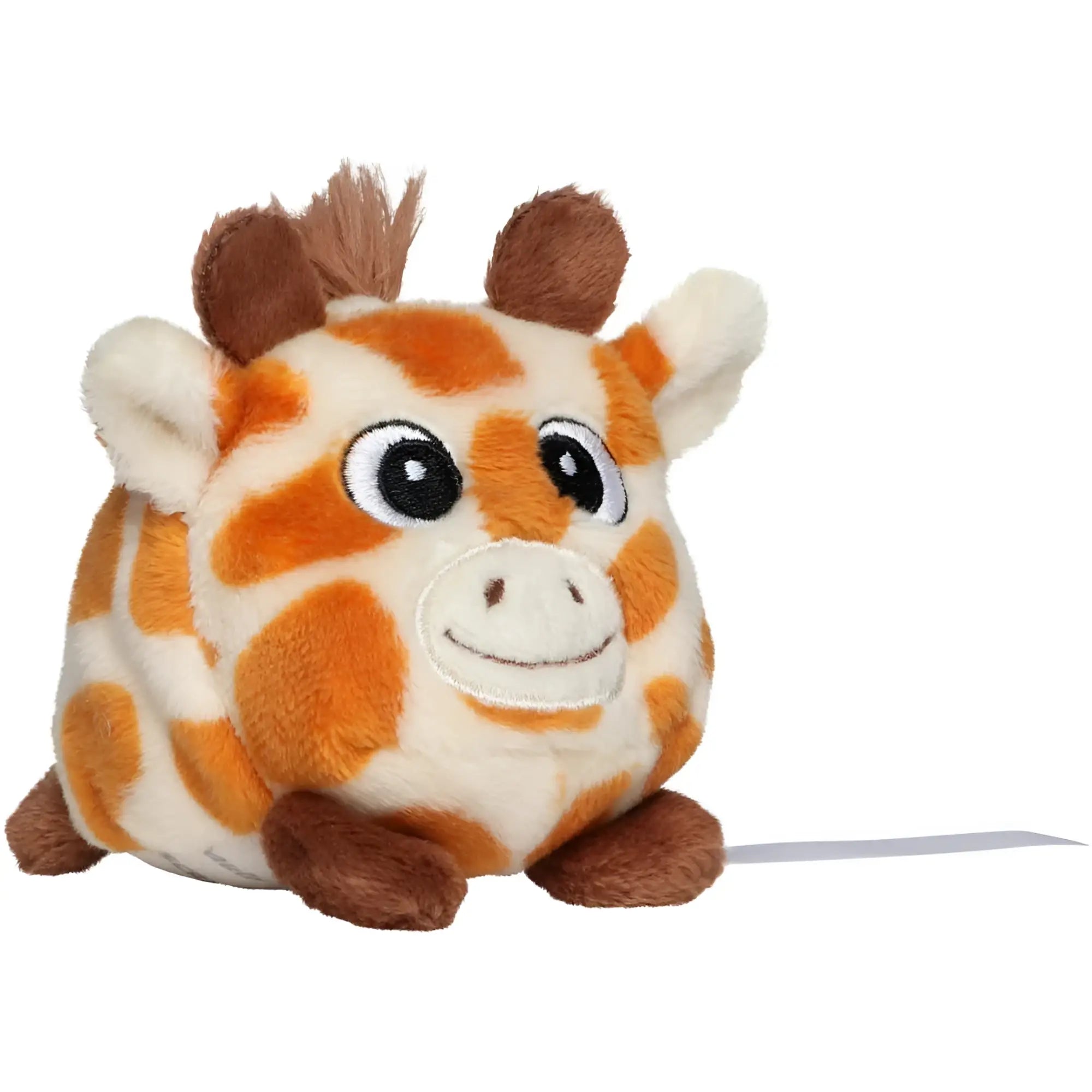 Cute orange and cream plush giraffe with brown ears horns and feet in schmoozies® displayreiniger giraffe product
