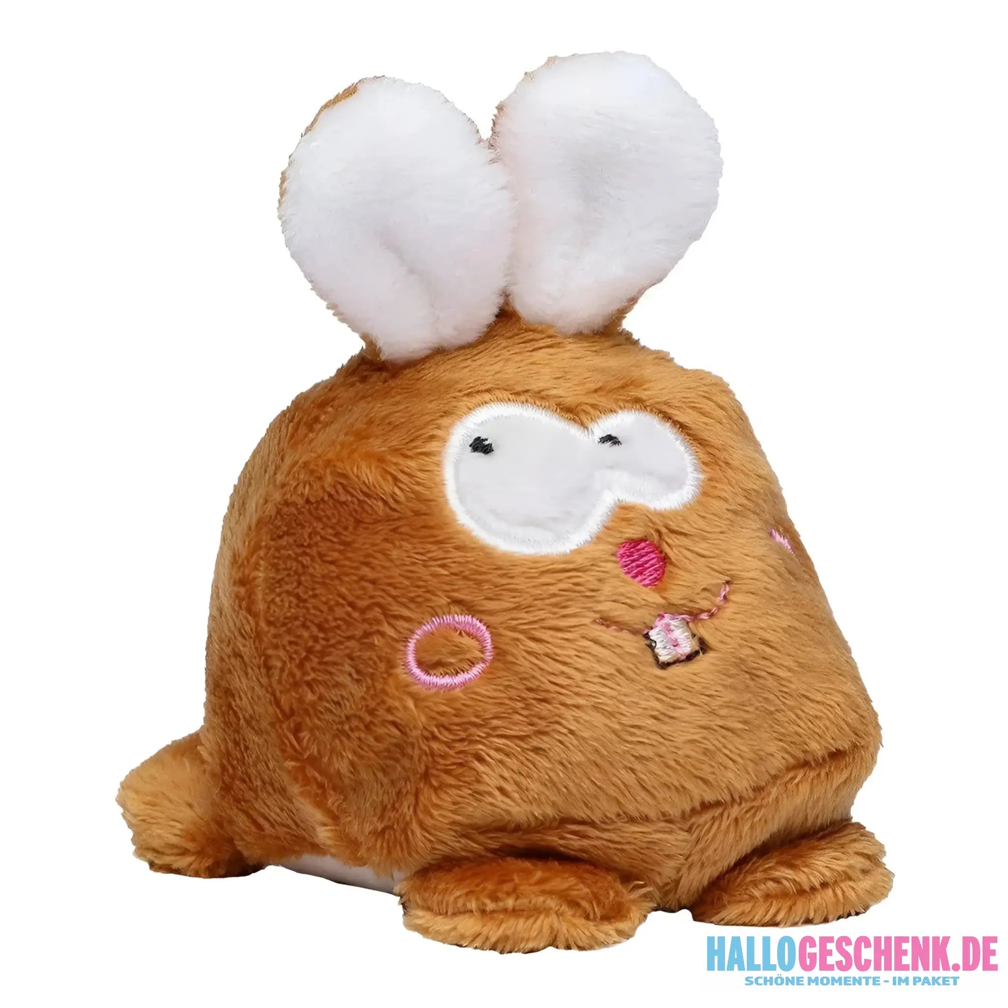 Schmoozies displayreiniger hase ein brauner plüschhase mit weißen flauschigen ohren und kleinem schokokuchen auf der brust