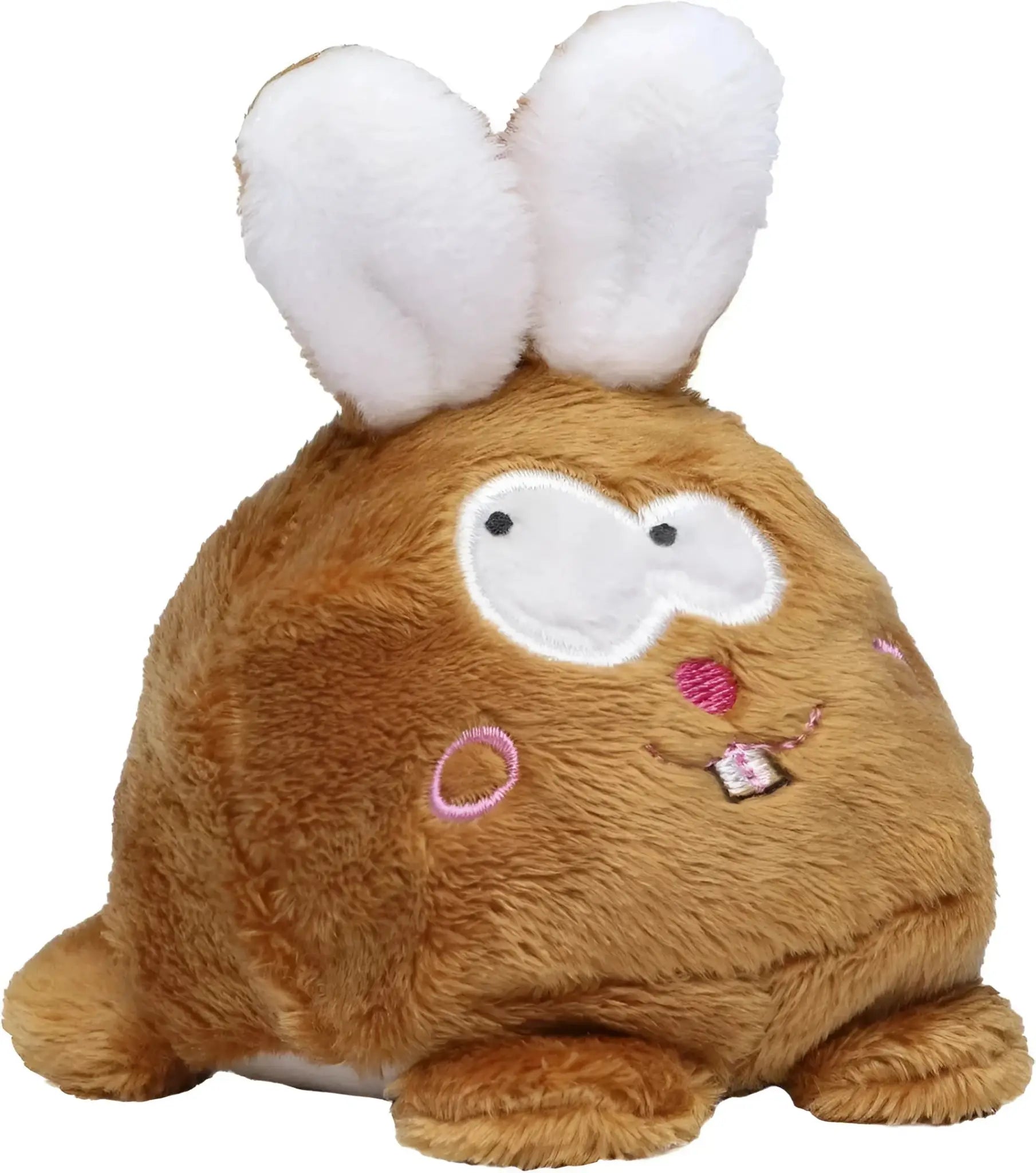 Schmoozies displayreiniger hase ein plüschbrauner bunny mit weißen ohren und rosa stickereien sitzt aufrecht