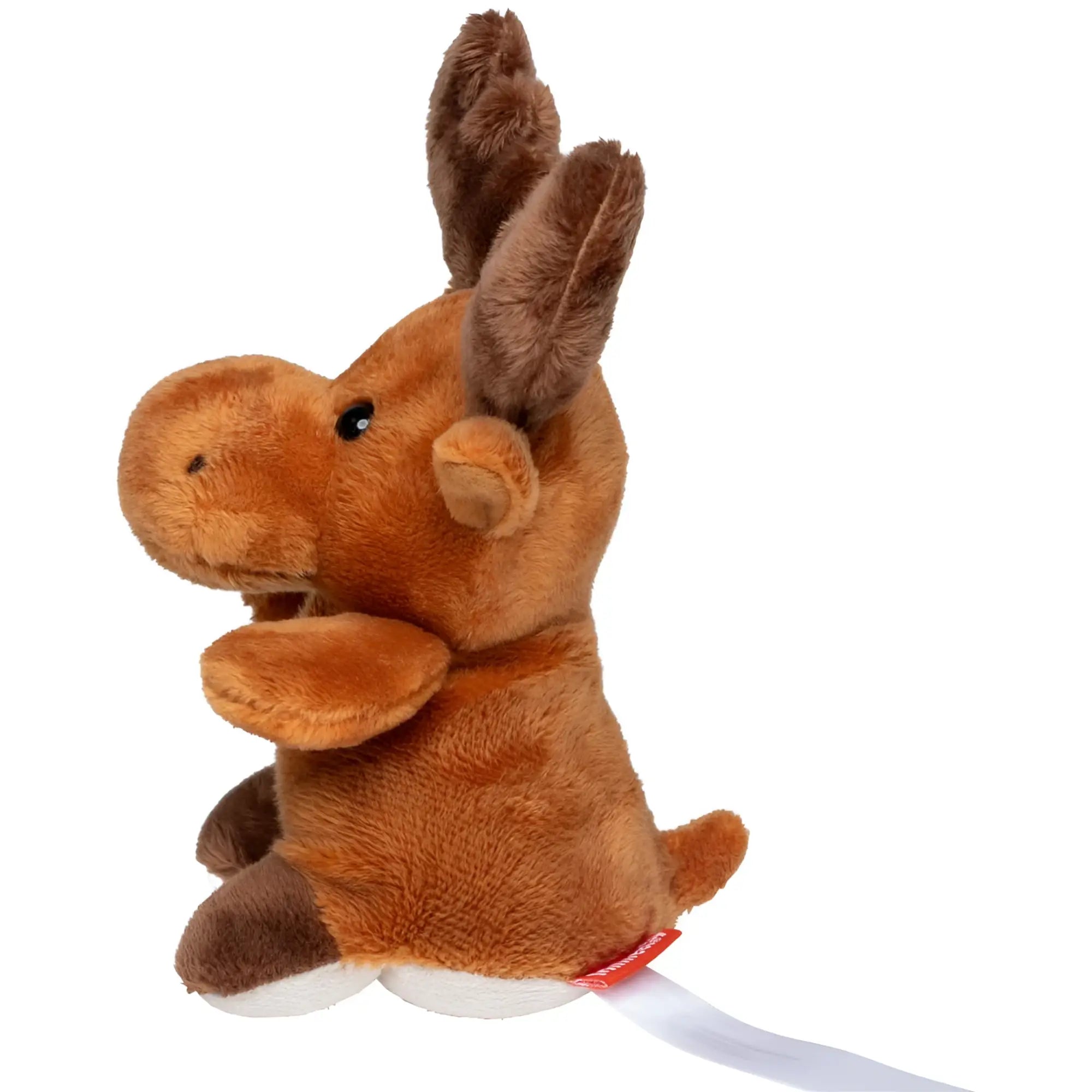 Ein brauner schmoozies xxl displayreiniger elch mit weichem plüsch und schwarzen knopfaugen