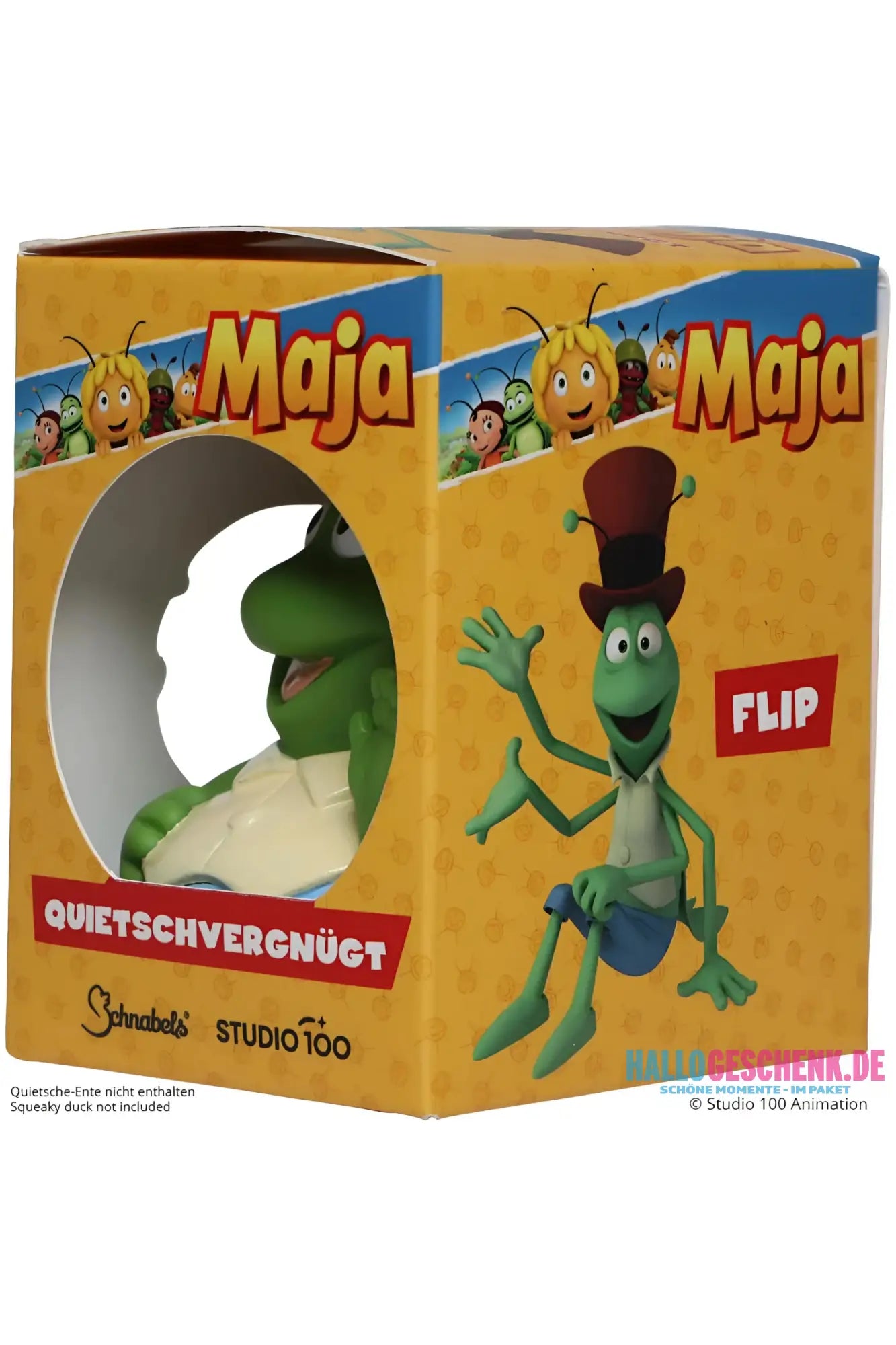 Schnabels® Badeente „Grashüpfer Flip“ von Biene Maja mit Geschenkverpackung - Badeenten