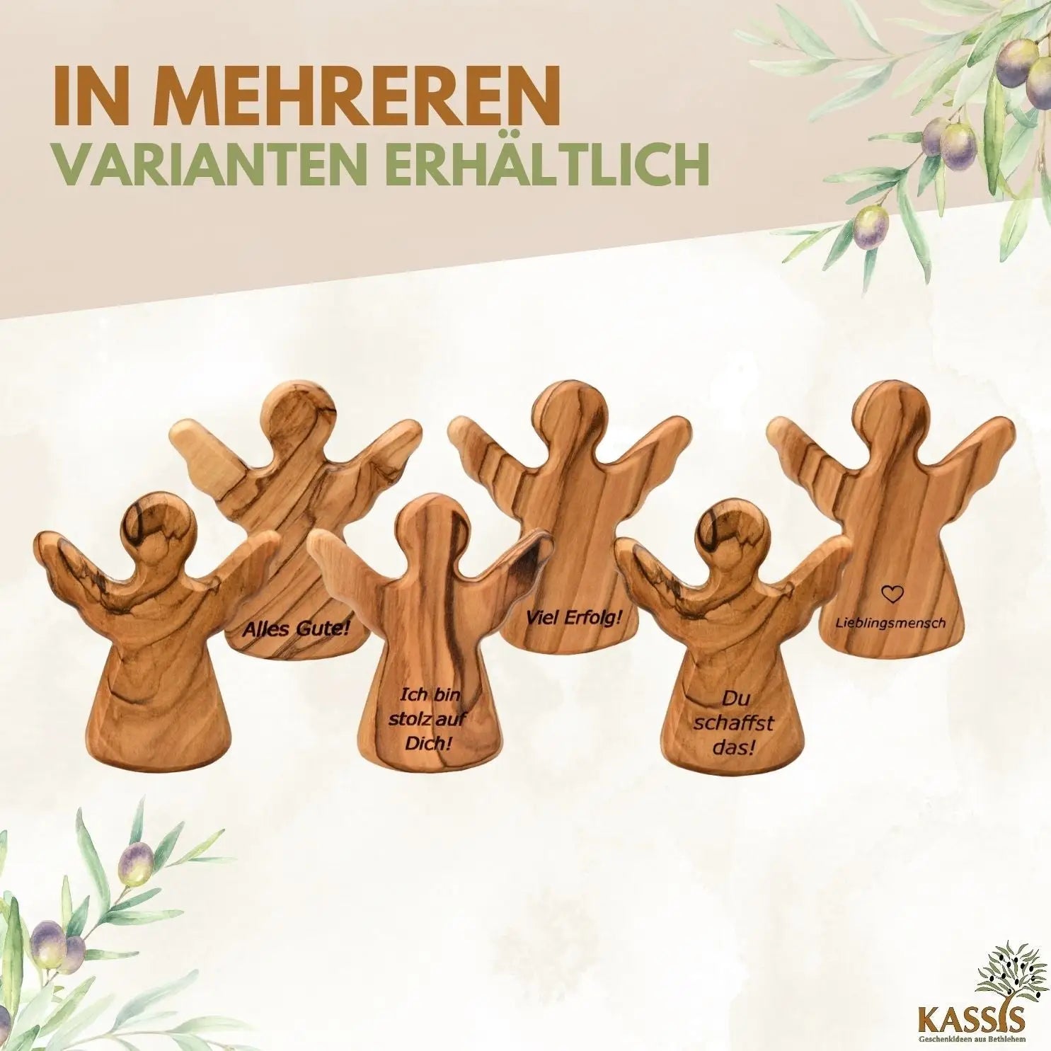 Schutzengel Handschmeichler Glücksbringer aus Olivenholz als Geschenk mit Spruch ’Du schaffst das’ - Engel
