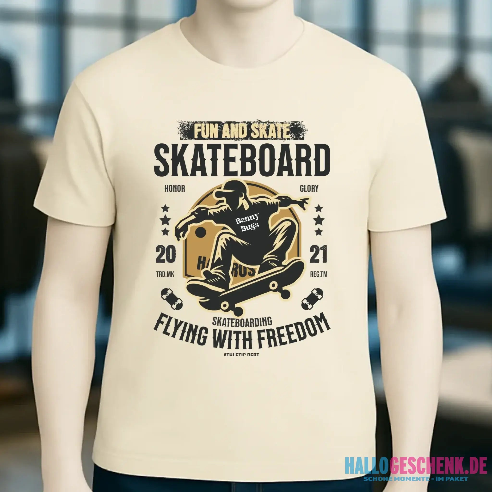 Skater mit Wunschname • Skateboard • Unisex Premium T-Shirt XS-5XL aus Bio-Baumwolle für Damen & Herren • Exklusivdesign • personalisiert