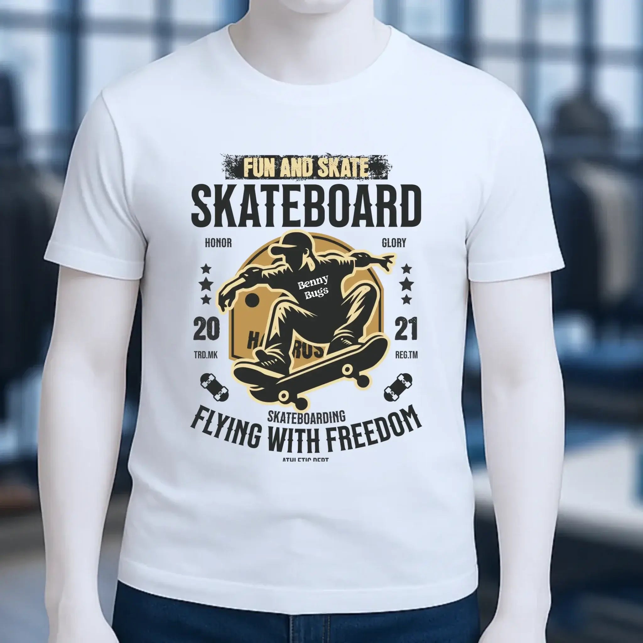 Skater mit Wunschname • Skateboard • Unisex Premium T-Shirt XS-5XL aus Bio-Baumwolle für Damen & Herren • Exklusivdesign • personalisiert