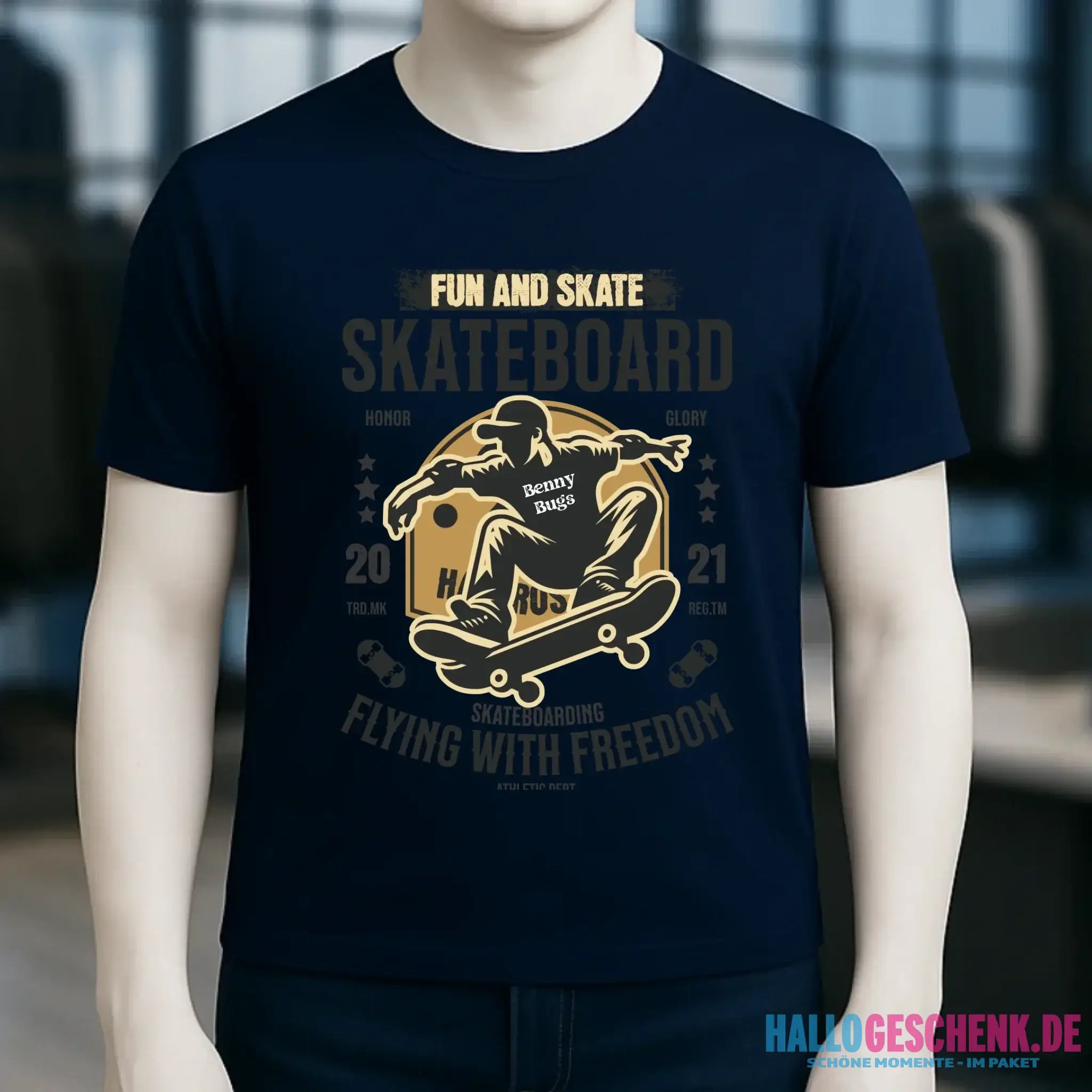 Skater mit Wunschname • Skateboard • Unisex Premium T-Shirt XS-5XL aus Bio-Baumwolle für Damen & Herren • Exklusivdesign • personalisiert