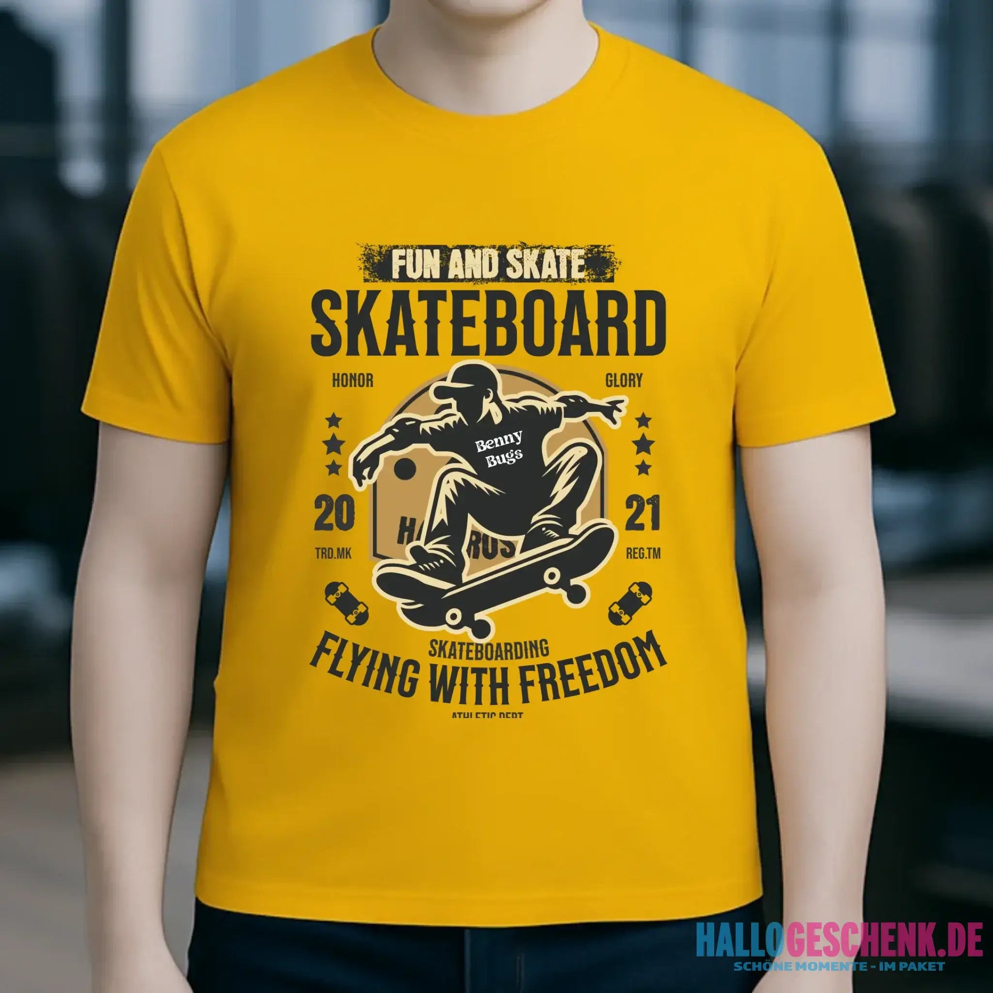 Skater mit Wunschname • Skateboard • Unisex Premium T-Shirt XS-5XL aus Bio-Baumwolle für Damen & Herren • Exklusivdesign • personalisiert