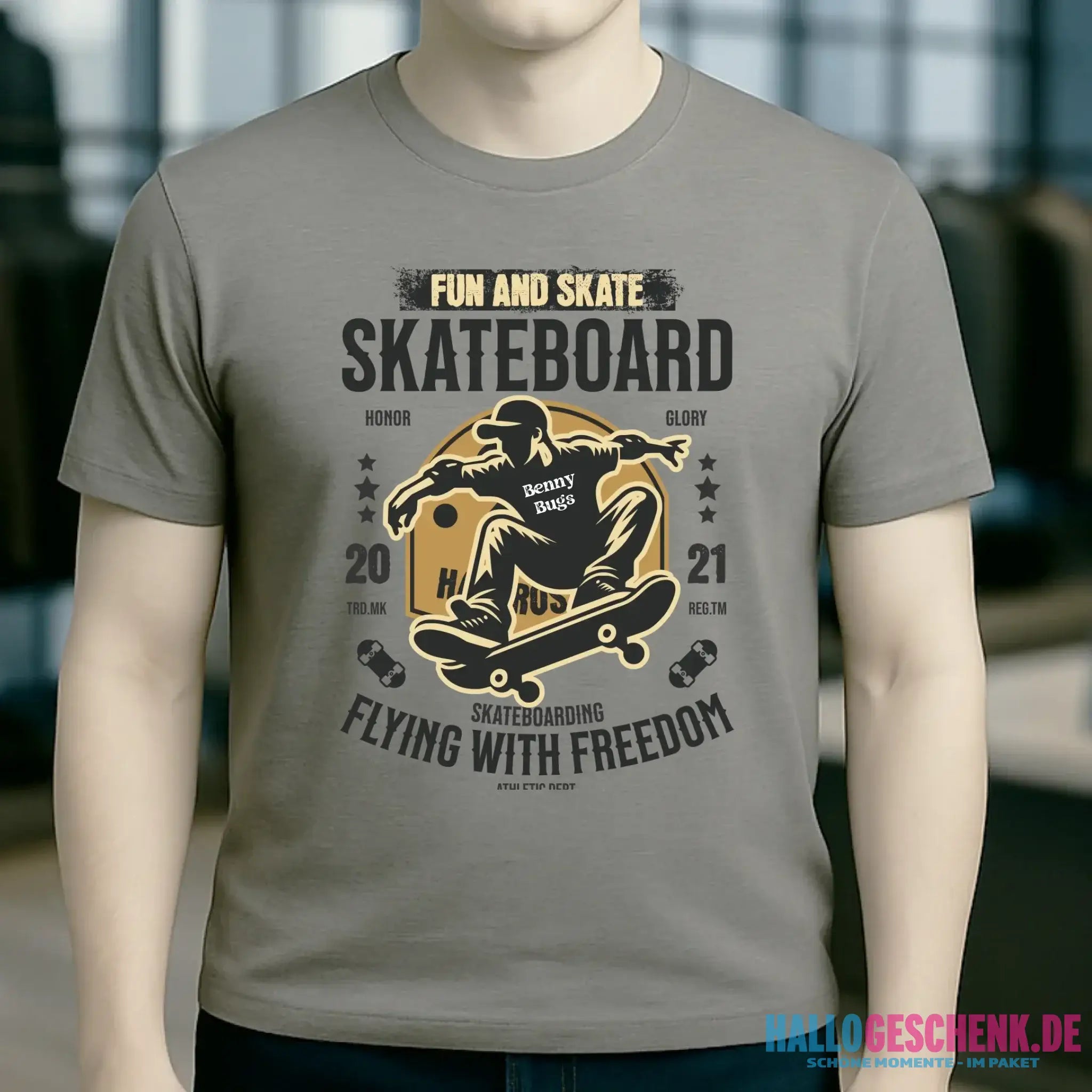Skater mit Wunschname • Skateboard • Unisex Premium T-Shirt XS-5XL aus Bio-Baumwolle für Damen & Herren • Exklusivdesign • personalisiert
