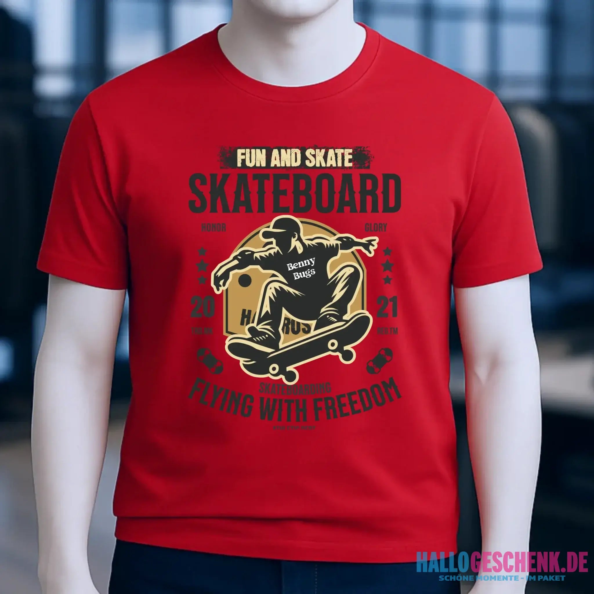 Skater mit Wunschname • Skateboard • Unisex Premium T-Shirt XS-5XL aus Bio-Baumwolle für Damen & Herren • Exklusivdesign • personalisiert