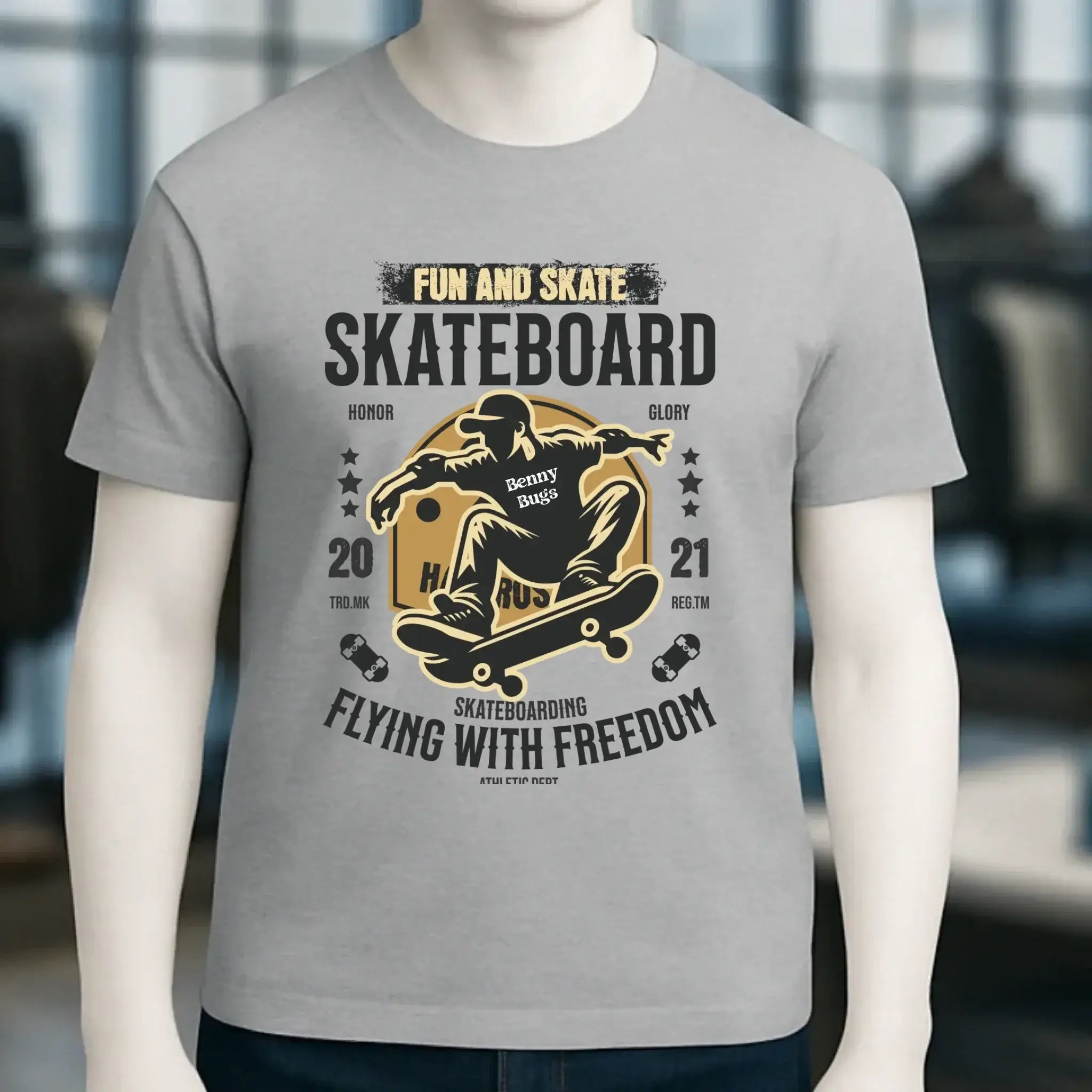 Skater mit Wunschname • Skateboard • Unisex Premium T-Shirt XS-5XL aus Bio-Baumwolle für Damen & Herren • Exklusivdesign • personalisiert