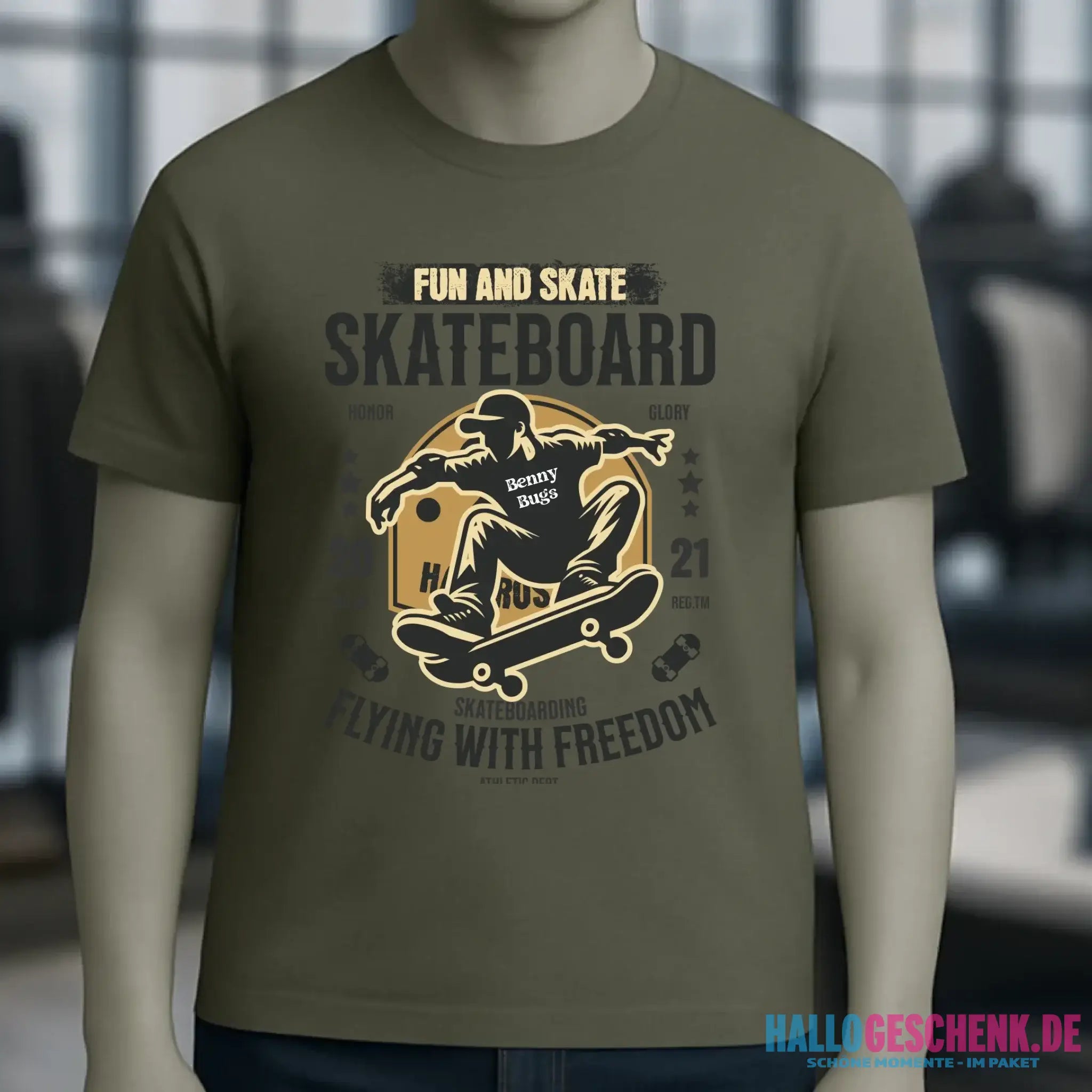 Skater mit Wunschname • Skateboard • Unisex Premium T-Shirt XS-5XL aus Bio-Baumwolle für Damen & Herren • Exklusivdesign • personalisiert