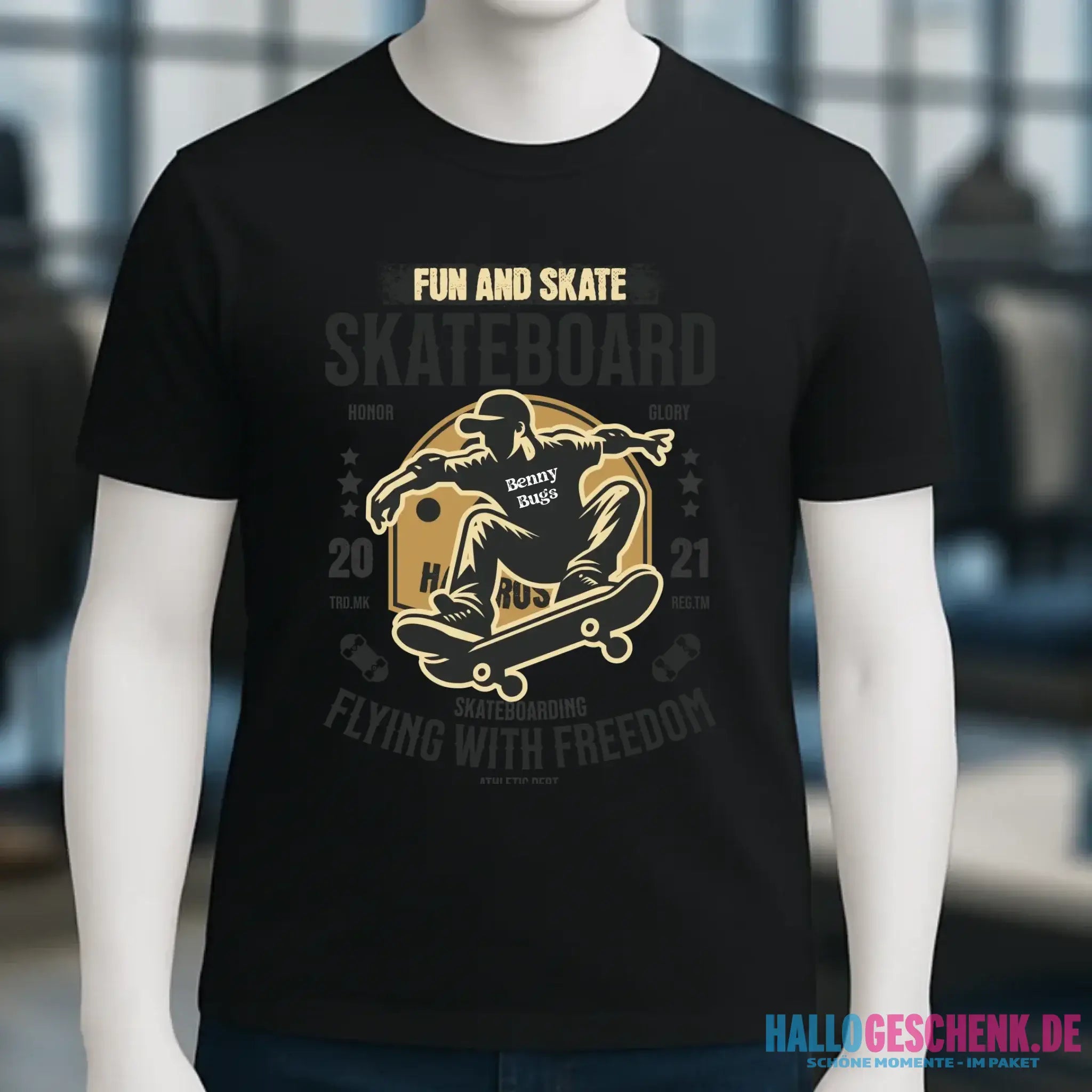 Skater mit Wunschname • Skateboard • Unisex Premium T-Shirt XS-5XL aus Bio-Baumwolle für Damen & Herren • Exklusivdesign • personalisiert
