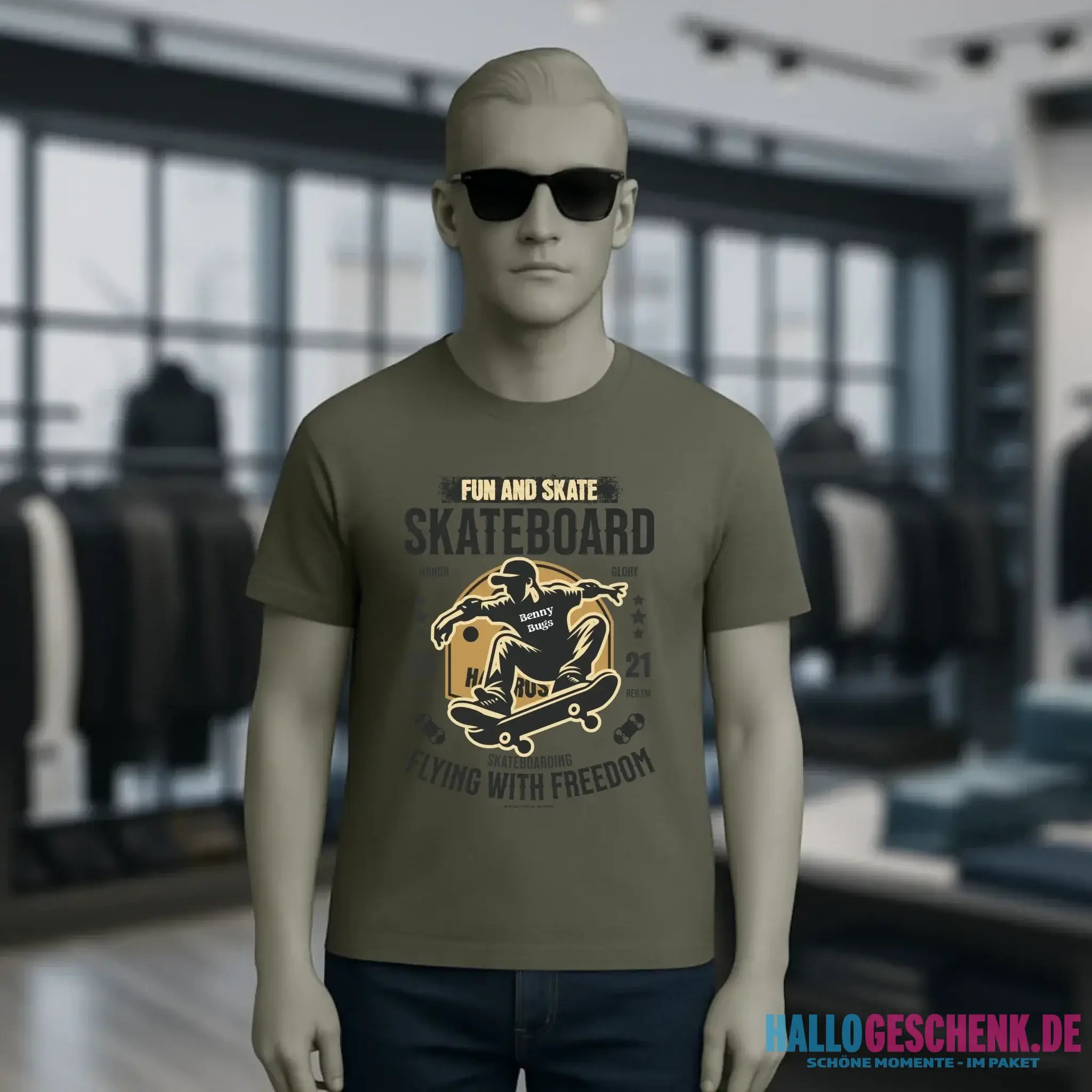 Skater mit Wunschname • Skateboard • Unisex Premium T-Shirt XS-5XL aus Bio-Baumwolle für Damen & Herren • Exklusivdesign • personalisiert