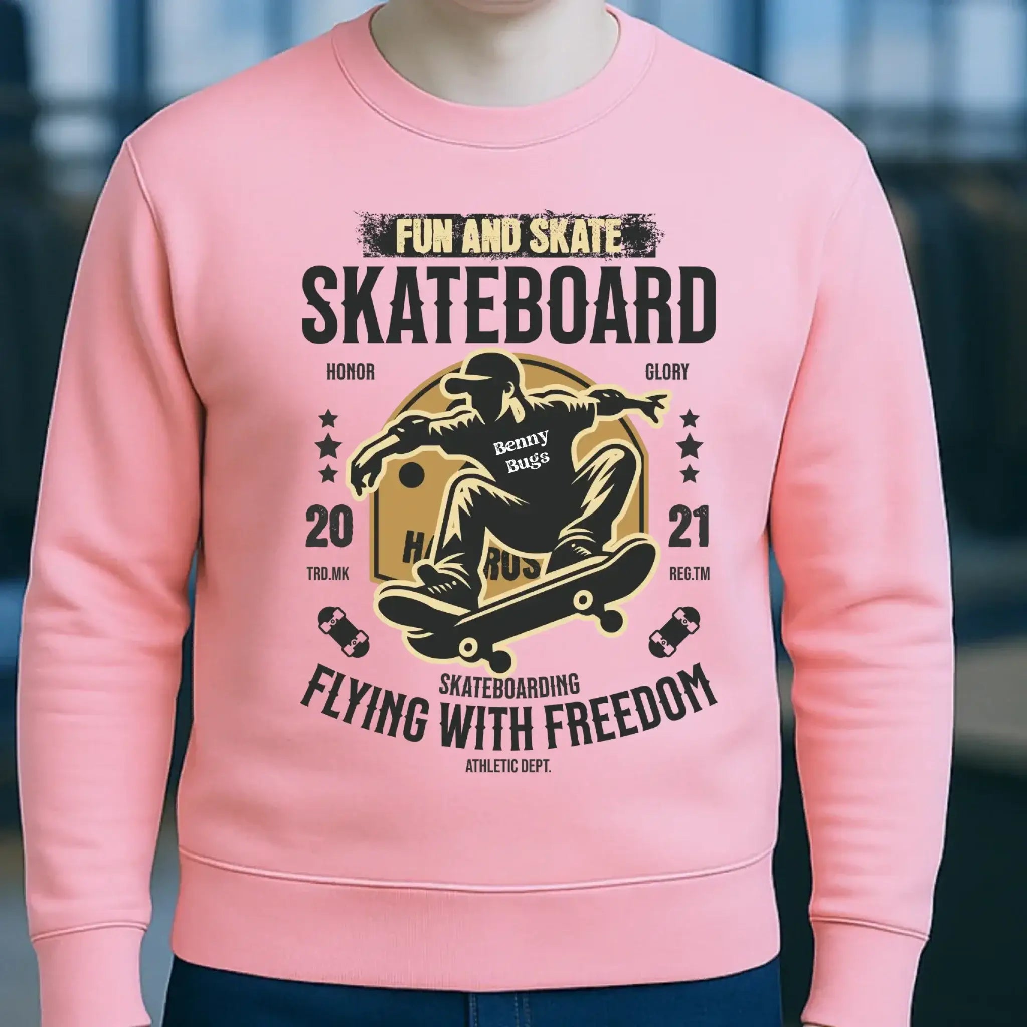 Skater mit Wunschname • Skateboard • Unisex Sweatshirt Bio-Baumwolle in 4 Farben XS-3XL • personalisiert