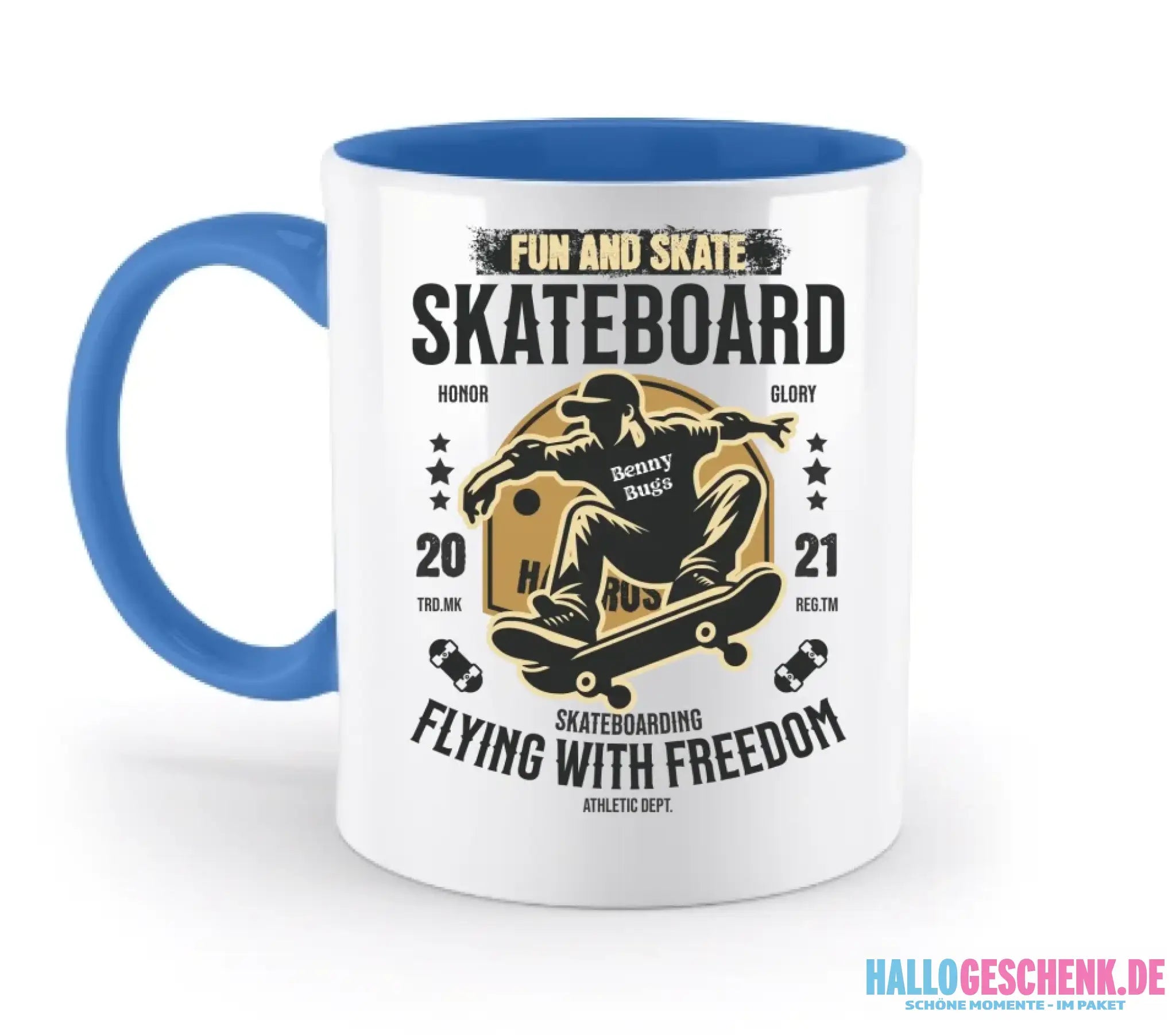 Skater mit Wunschname • Skateboard • zweifarbige Tasse spülmaschinengeeignet • Exklusivdesign • personalisiert