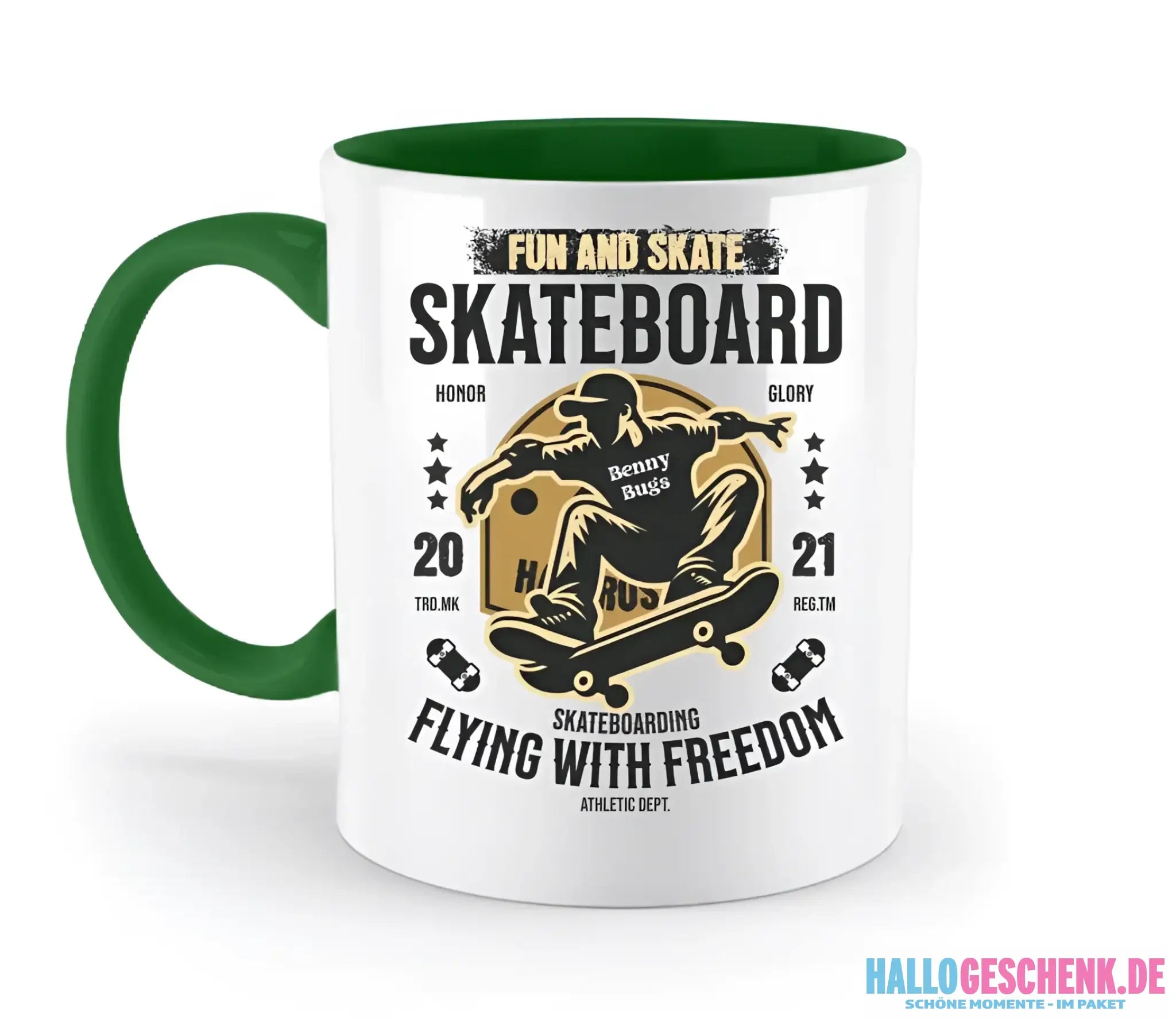Skater mit Wunschname • Skateboard • zweifarbige Tasse spülmaschinengeeignet • Exklusivdesign • personalisiert