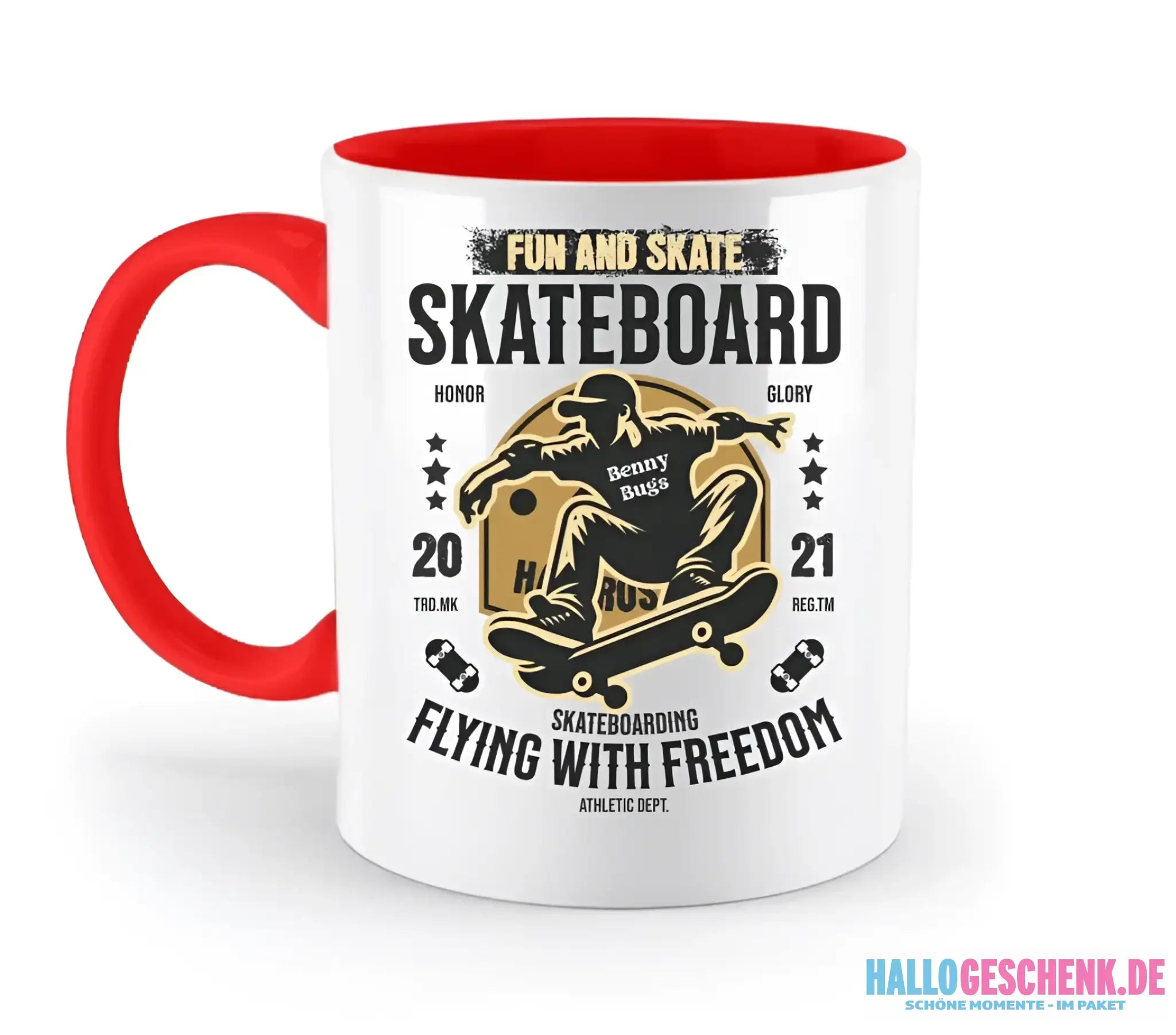 Skater mit Wunschname • Skateboard • zweifarbige Tasse spülmaschinengeeignet • Exklusivdesign • personalisiert