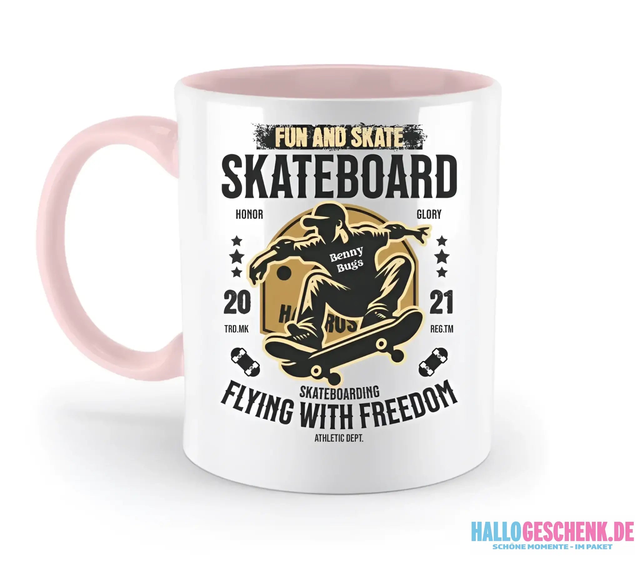 Skater mit Wunschname • Skateboard • zweifarbige Tasse spülmaschinengeeignet • Exklusivdesign • personalisiert