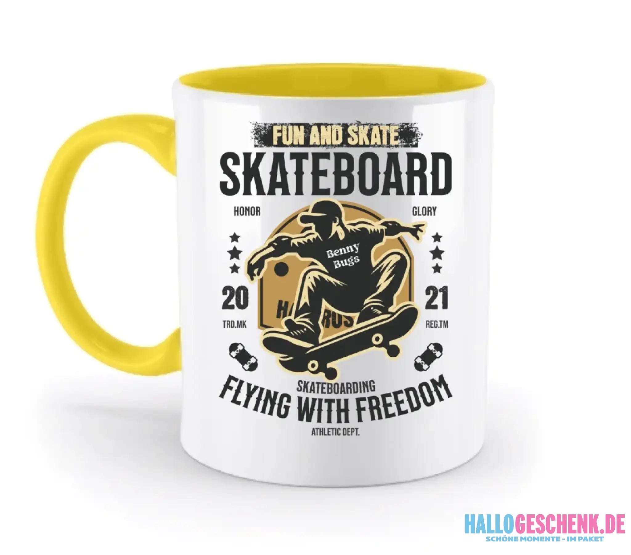 Skater mit Wunschname • Skateboard • zweifarbige Tasse spülmaschinengeeignet • Exklusivdesign • personalisiert