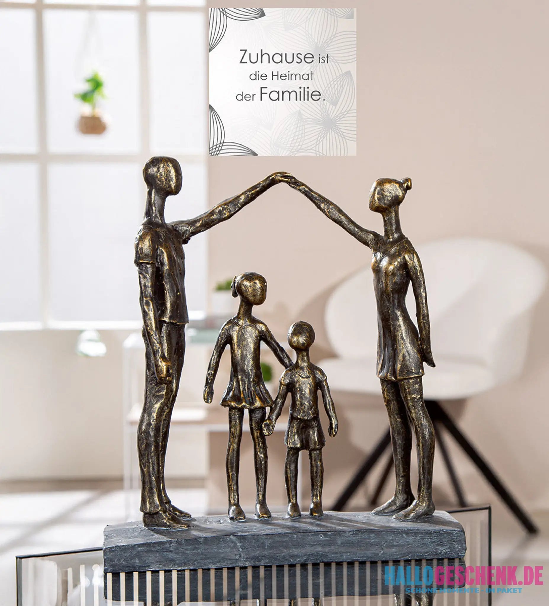 Skulptur: Familie „Schützende Hand“ • Kunstharz • Bronze / Schwarz • 30×26×8,5 cm • Gilde - Skulptur