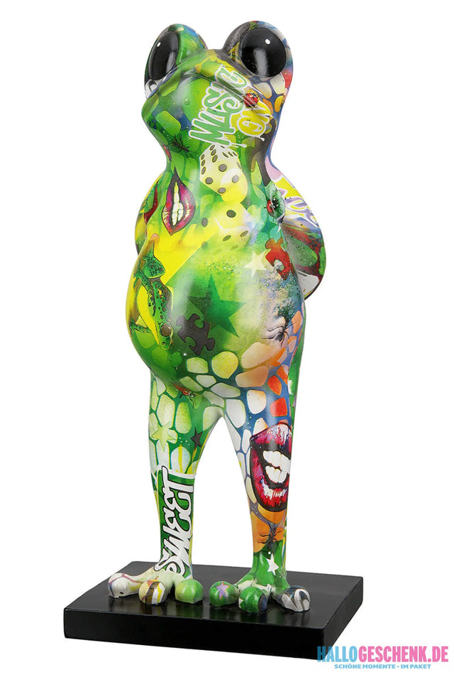 Skulptur: Frosch „Street Art 2“ • Kunstharz • mehrfarbig mit schwarzen Akzenten • 30,5×13×10 cm • Gilde - Figur