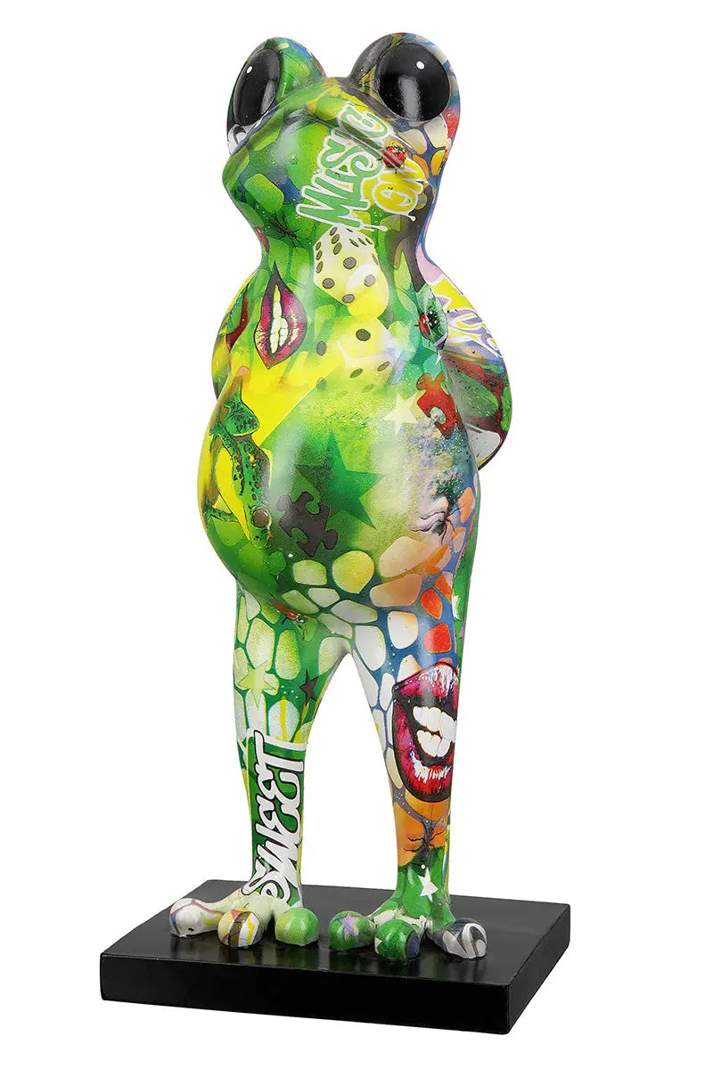 Skulptur: Frosch „Street Art 2“ • Kunstharz • mehrfarbig mit schwarzen Akzenten • 30,5×13×10 cm • Gilde - Figur