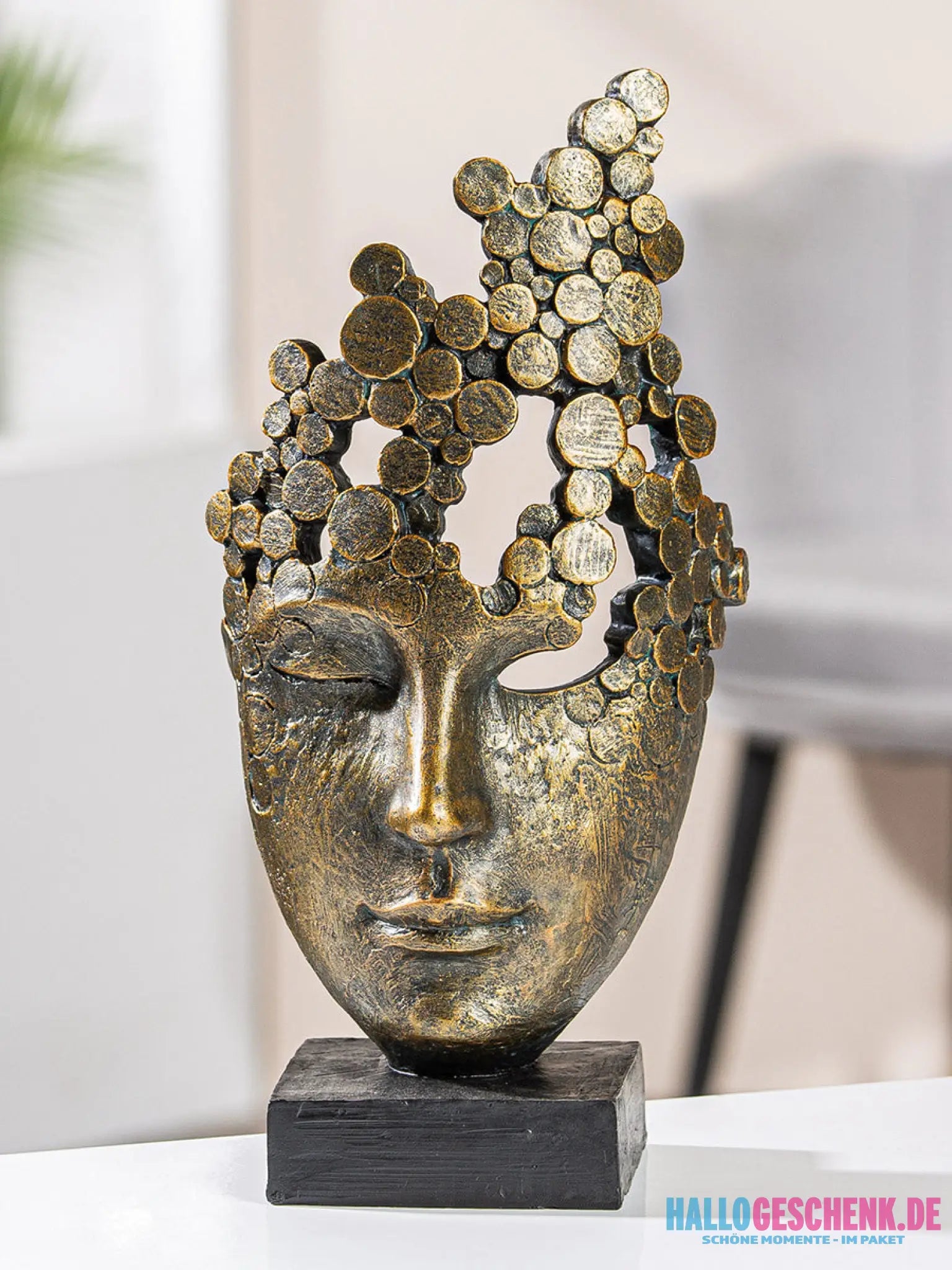 Skulptur: Gesicht „Female Mask“ • Kunstharz • Bronze • 31,5×15×10 cm • Gilde - Skulptur