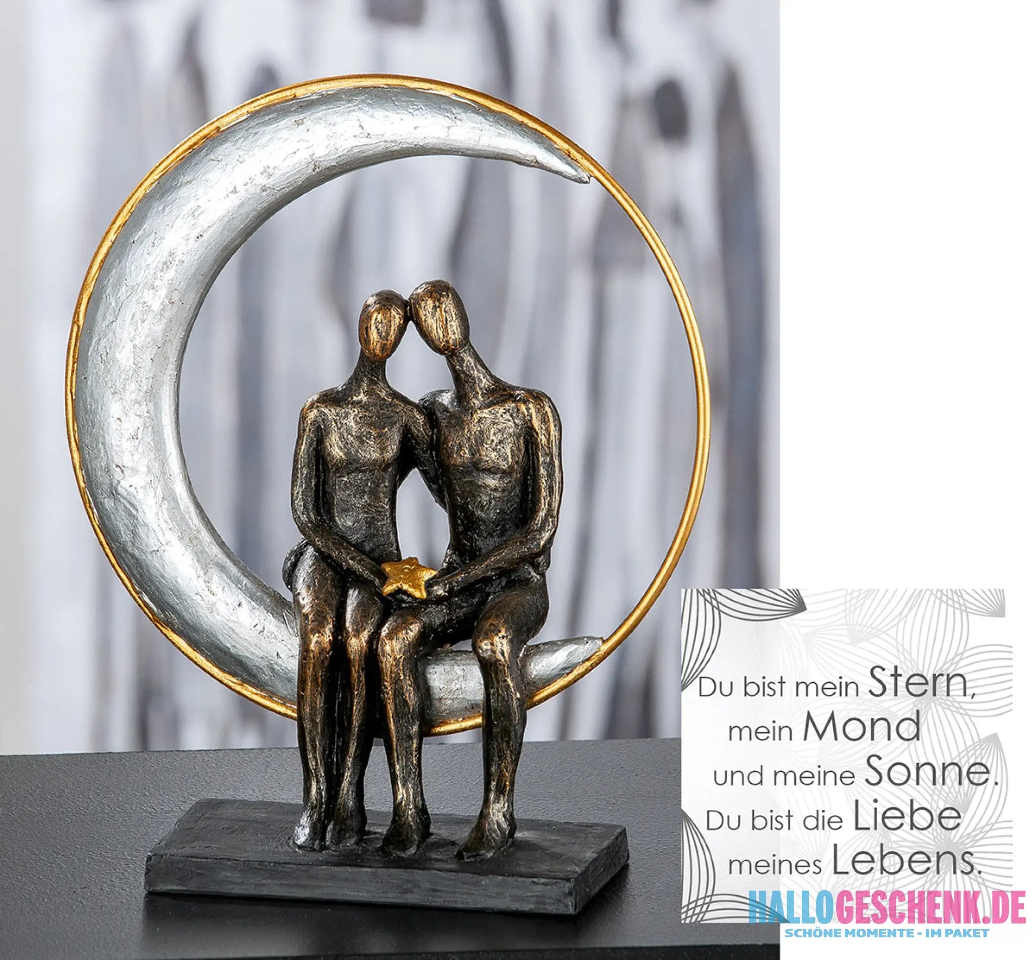 Skulptur: Paar „Moonlight“ – Mond Mondschein • Kunstharz • 29×24×9 cm • Gilde - Skulptur