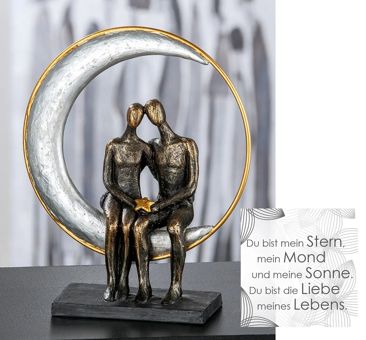 Skulptur: Paar „Moonlight“ – Mond Mondschein • Kunstharz • 29×24×9 cm • Gilde - Skulptur