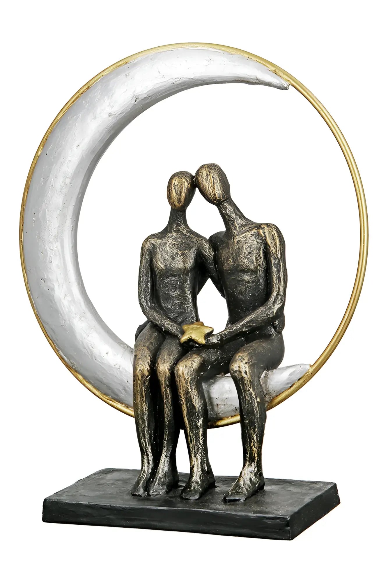 Bronze farbene kunstharz skulptur paar moonlight mit zwei figuren auf mond in gold gerahmtem kreis von gilde