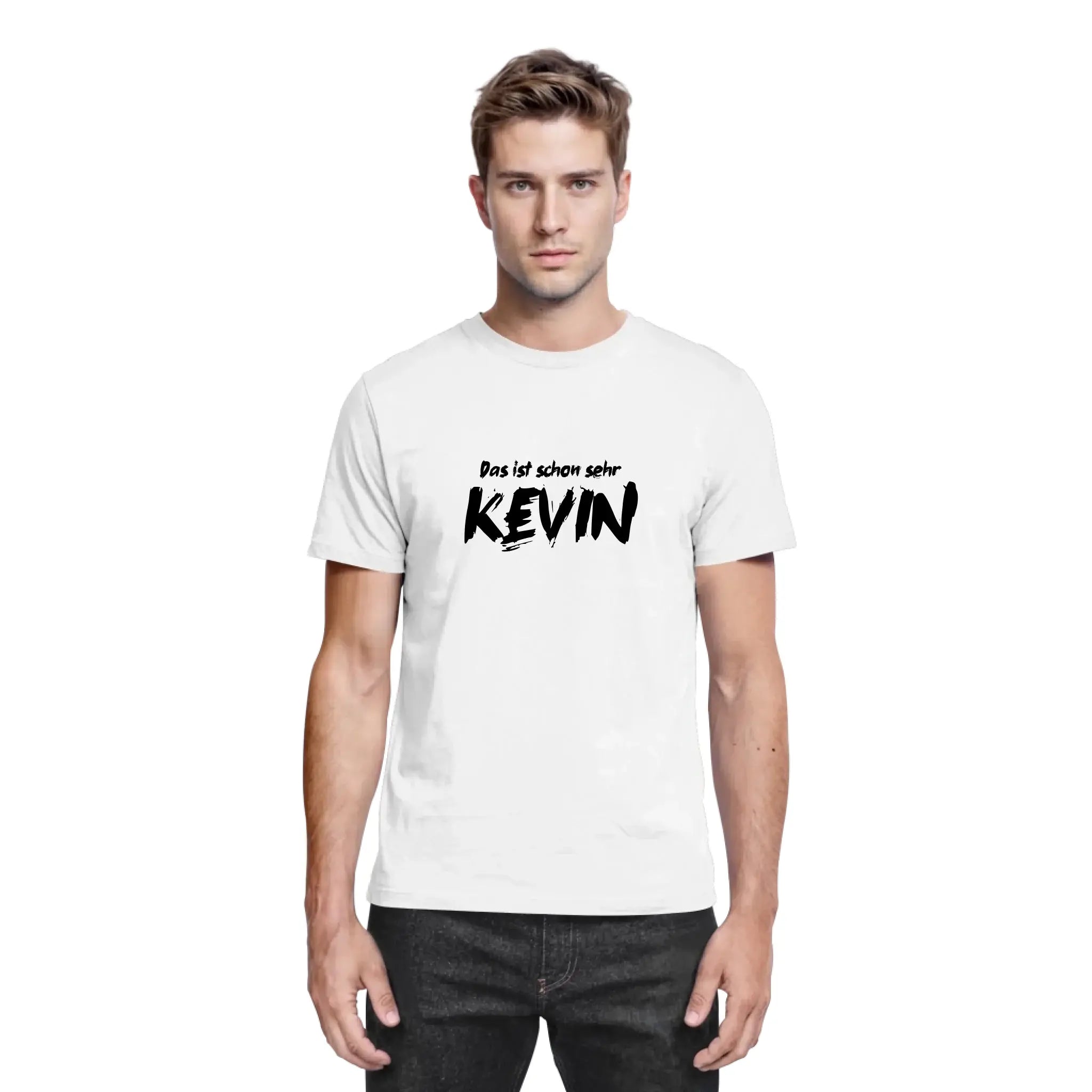 Weiße baumwolltshirt mit schwarzem schriftzug das ist schon sehr kevin aus der sprüche mit namen 2 statement-collection