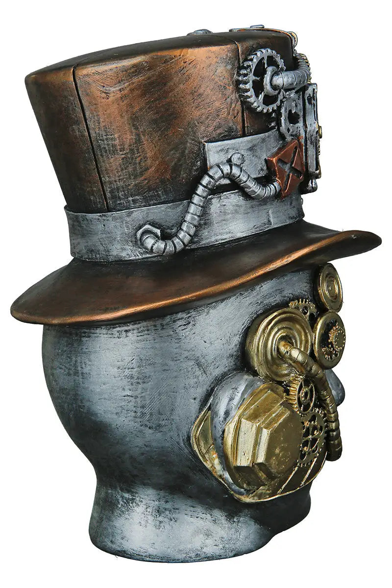 Steampunk: Dekoobjekt Kopf „Female“ • Kunstharz • Silber • 20x16x18 cm • Gilde - Steampunk