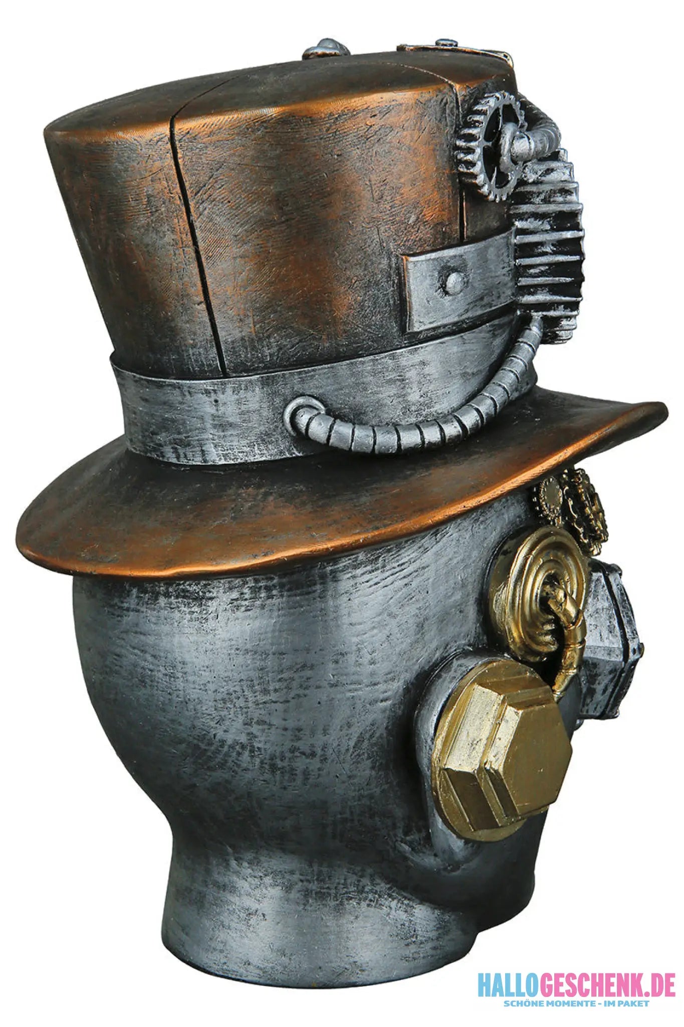 Steampunk: Dekoobjekt Kopf „Male“ • Kunstharz • Silber • 20x16x18 cm • Gilde - Steampunk