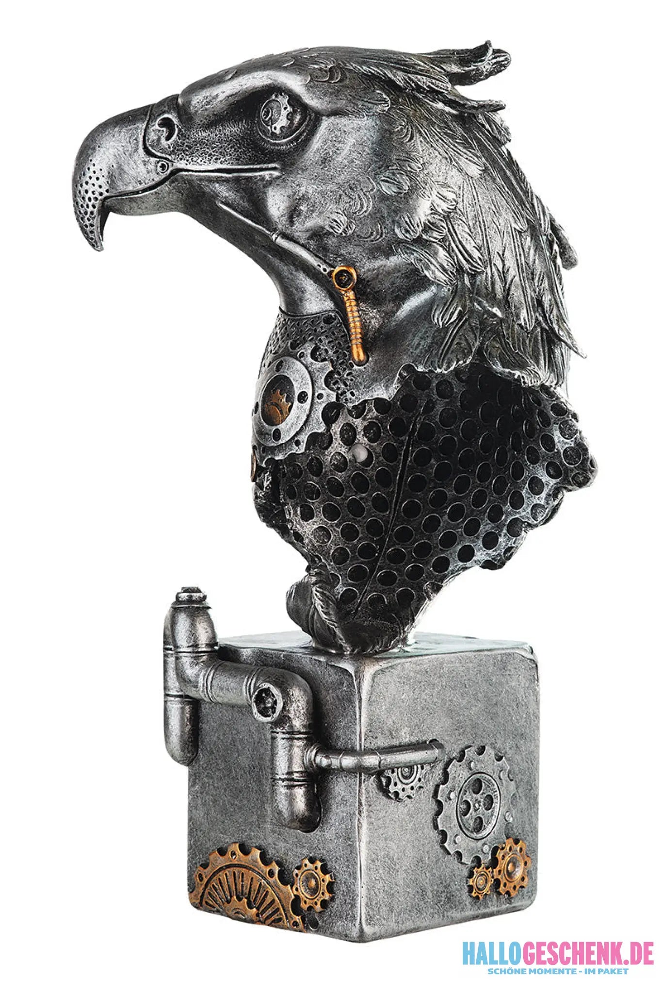Steampunk: Figur Adler „Eagle“ – Vogel des Lichts • Kunstharz • Silber • 27x13x19 cm • Gilde - Steampunk