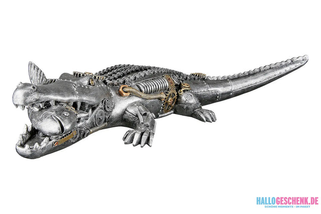 Steampunk: Figur „Crocodile“ • Kunstharz • Silber • 14,5×35,5×60 cm • Gilde - Steampunk