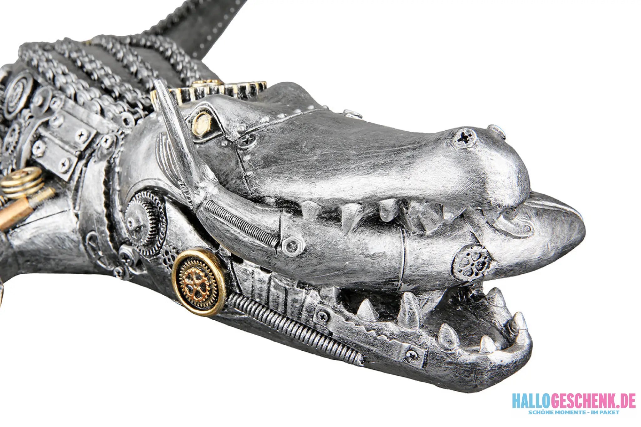 Steampunk: Figur „Crocodile“ • Kunstharz • Silber • 14,5×35,5×60 cm • Gilde - Steampunk
