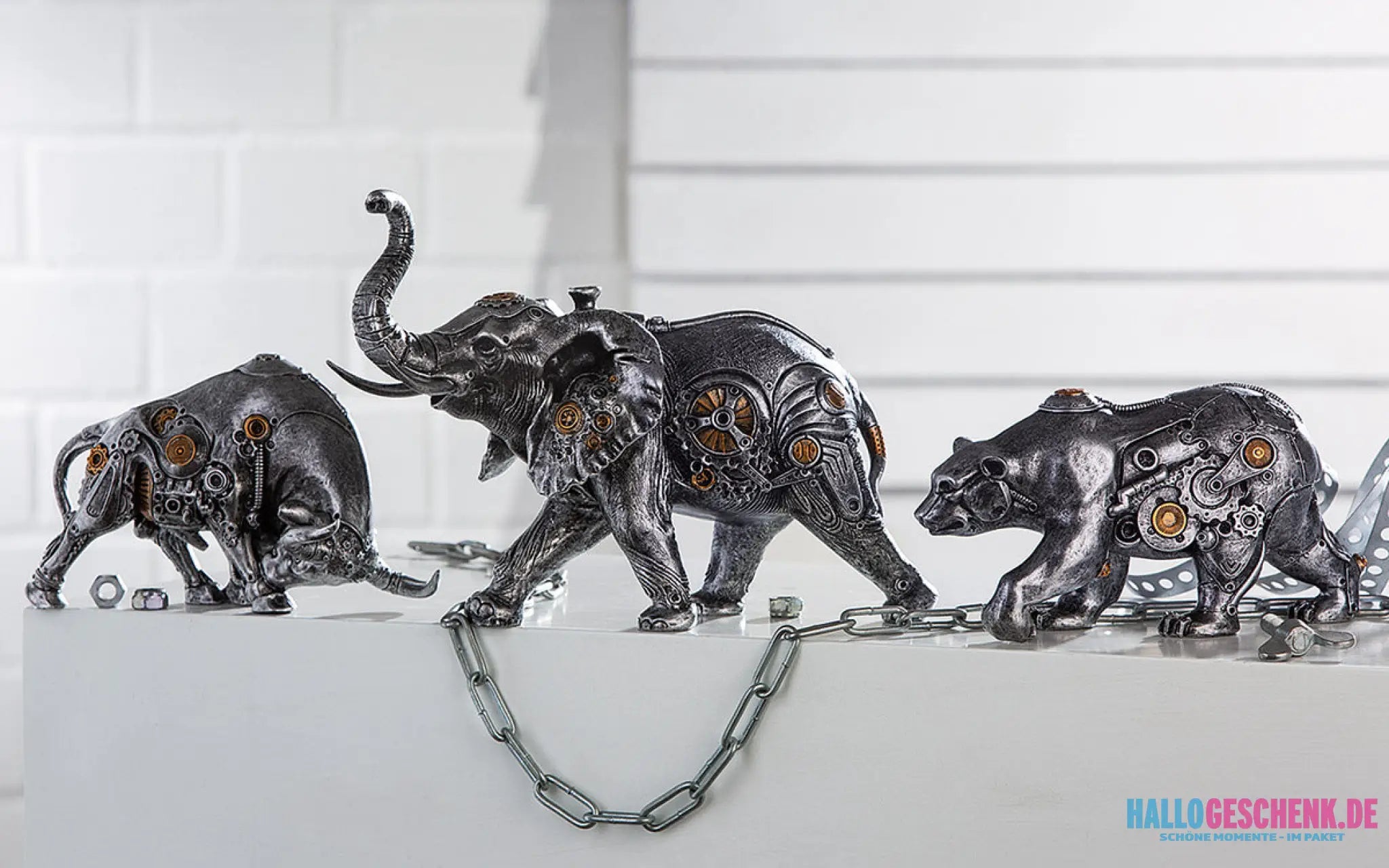 Steampunk: Figur Elefant „Elephant“ • Kunstharz • Silber • 23x28x14 cm • Gilde - Steampunk