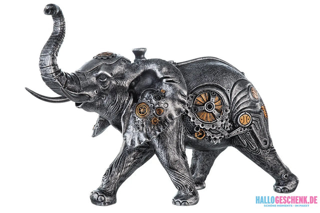 Steampunk: Figur Elefant „Elephant“ • Kunstharz • Silber • 23x28x14 cm • Gilde - Steampunk
