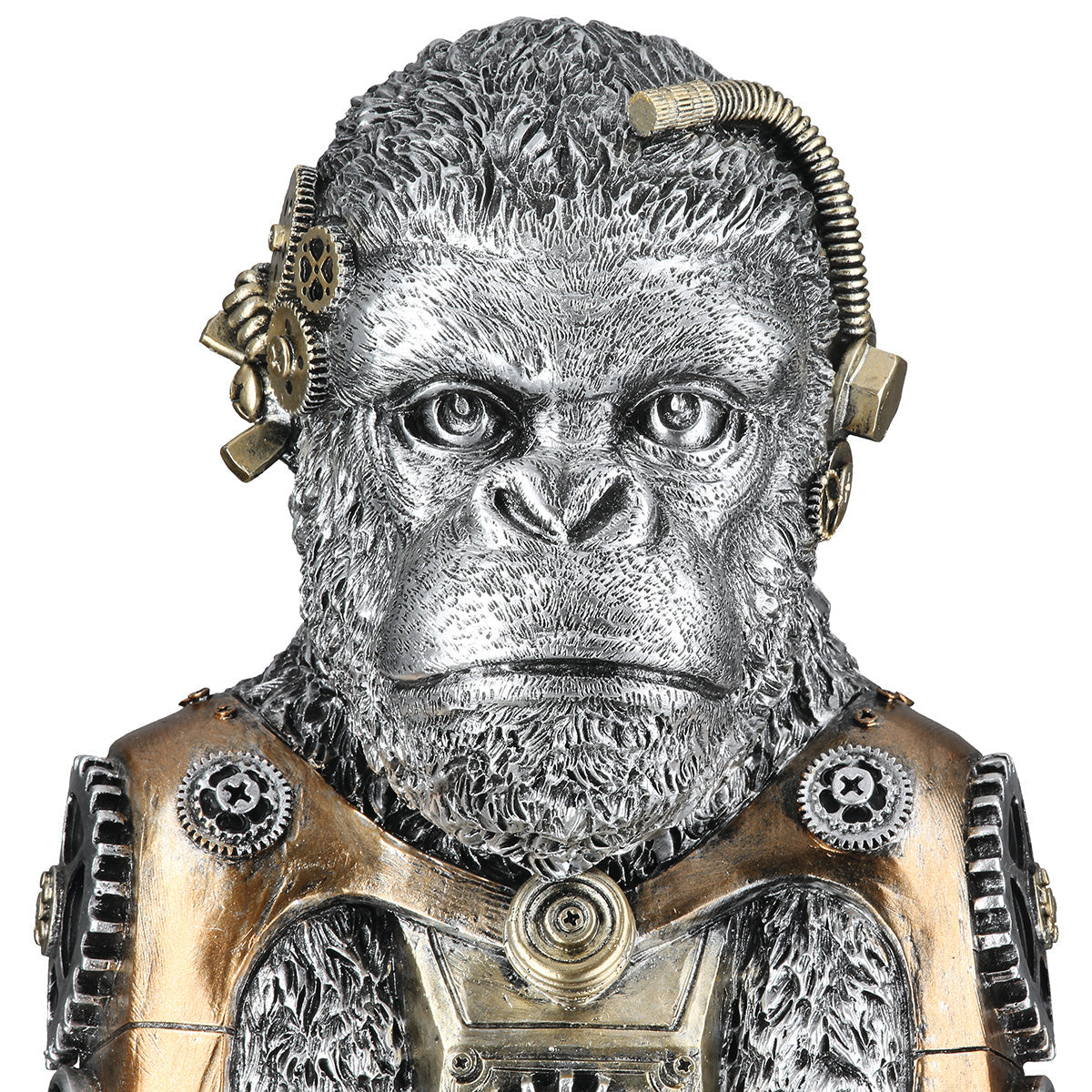 Steampunk: Figur „Gorilla“ • Kunstharz • silberfarben mit gold-bronzefarbenen Akzenten • 31×17,5×23,5 cm • Gilde