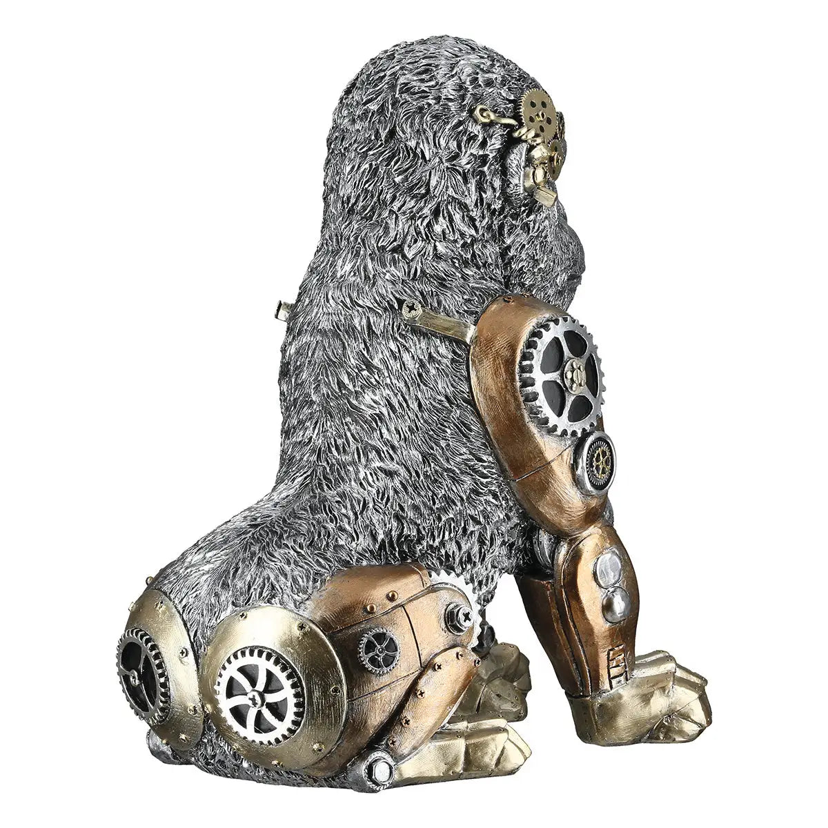 Steampunk: Figur „Gorilla“ • Kunstharz • silberfarben mit gold-bronzefarbenen Akzenten • 31×17,5×23,5 cm • Gilde