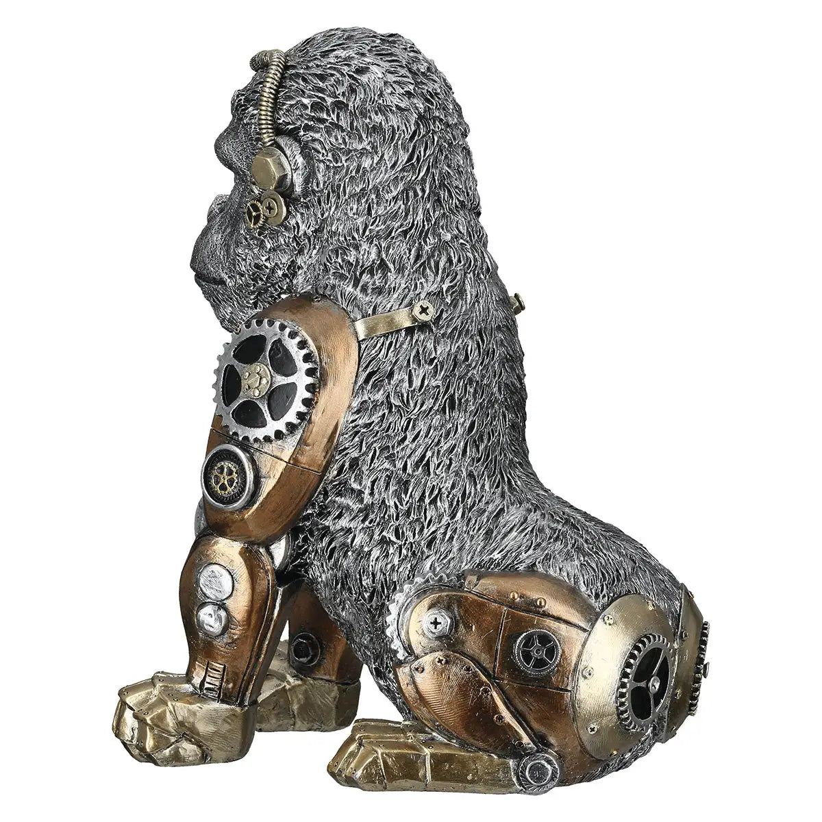 Steampunk: Figur „Gorilla“ • Kunstharz • silberfarben mit gold-bronzefarbenen Akzenten • 31×17,5×23,5 cm • Gilde