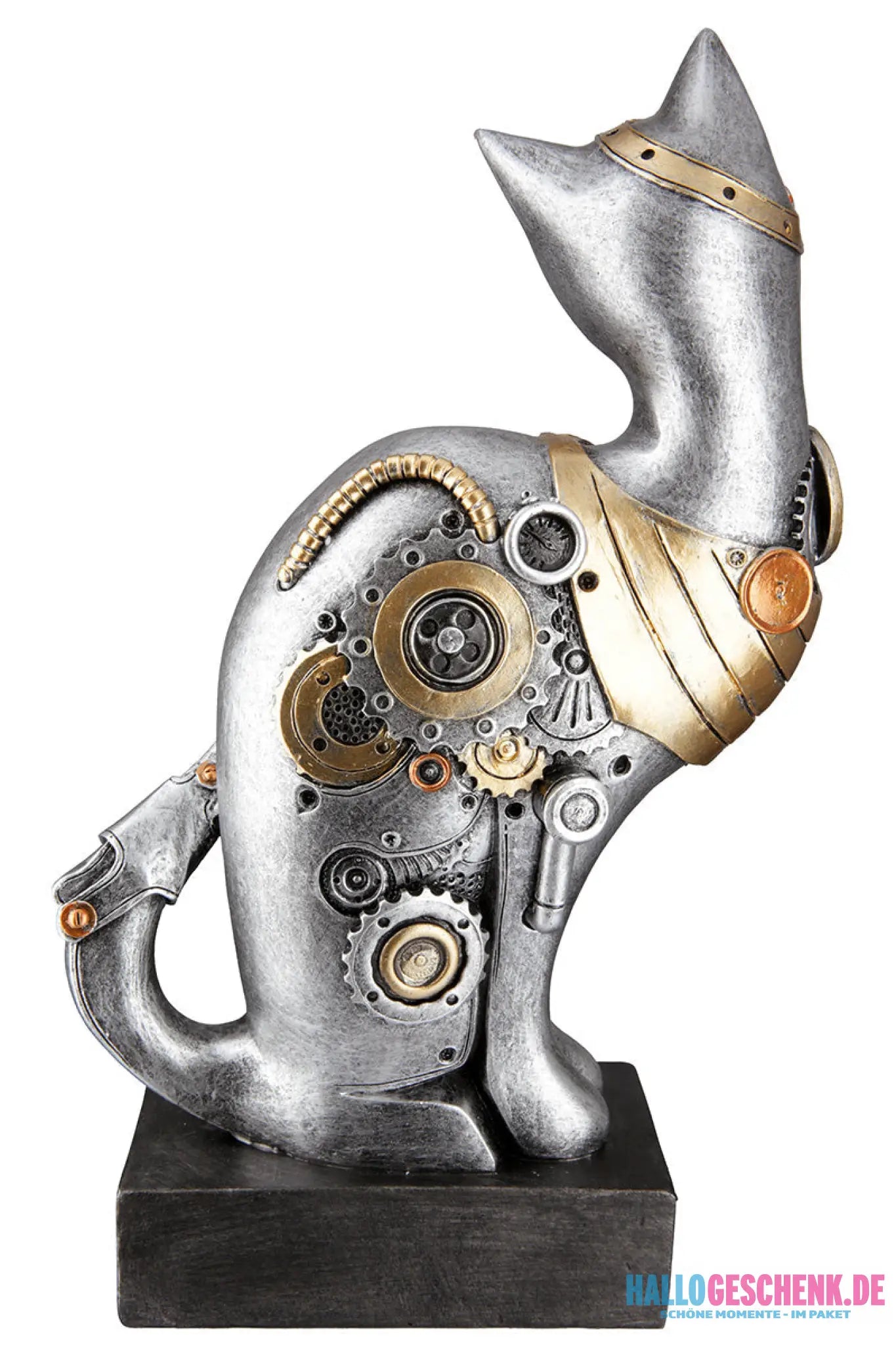 Steampunk: Figur Katze „Cat“ • Kunstharz • silberfarben • 30x20x7 cm • Gilde - Steampunk